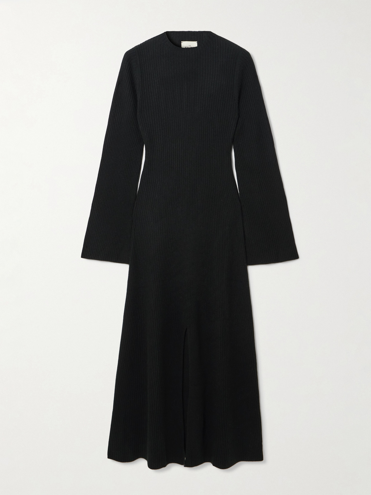 Le Kasha Logan Ribbed Organic Cashmere Midi Dress In Black