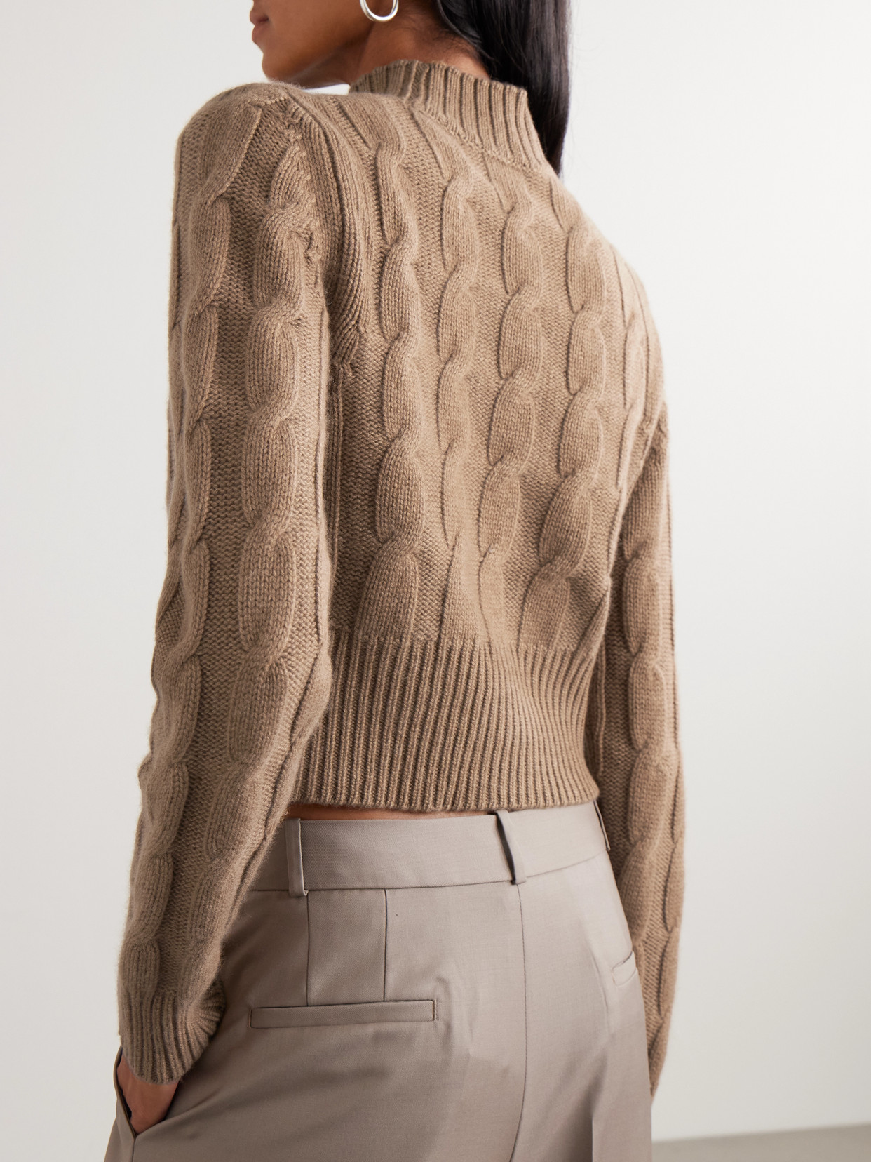 Le Kasha Murano Cropped Cable-knit Organic Cashmere Turtleneck Sweater In Neutral
