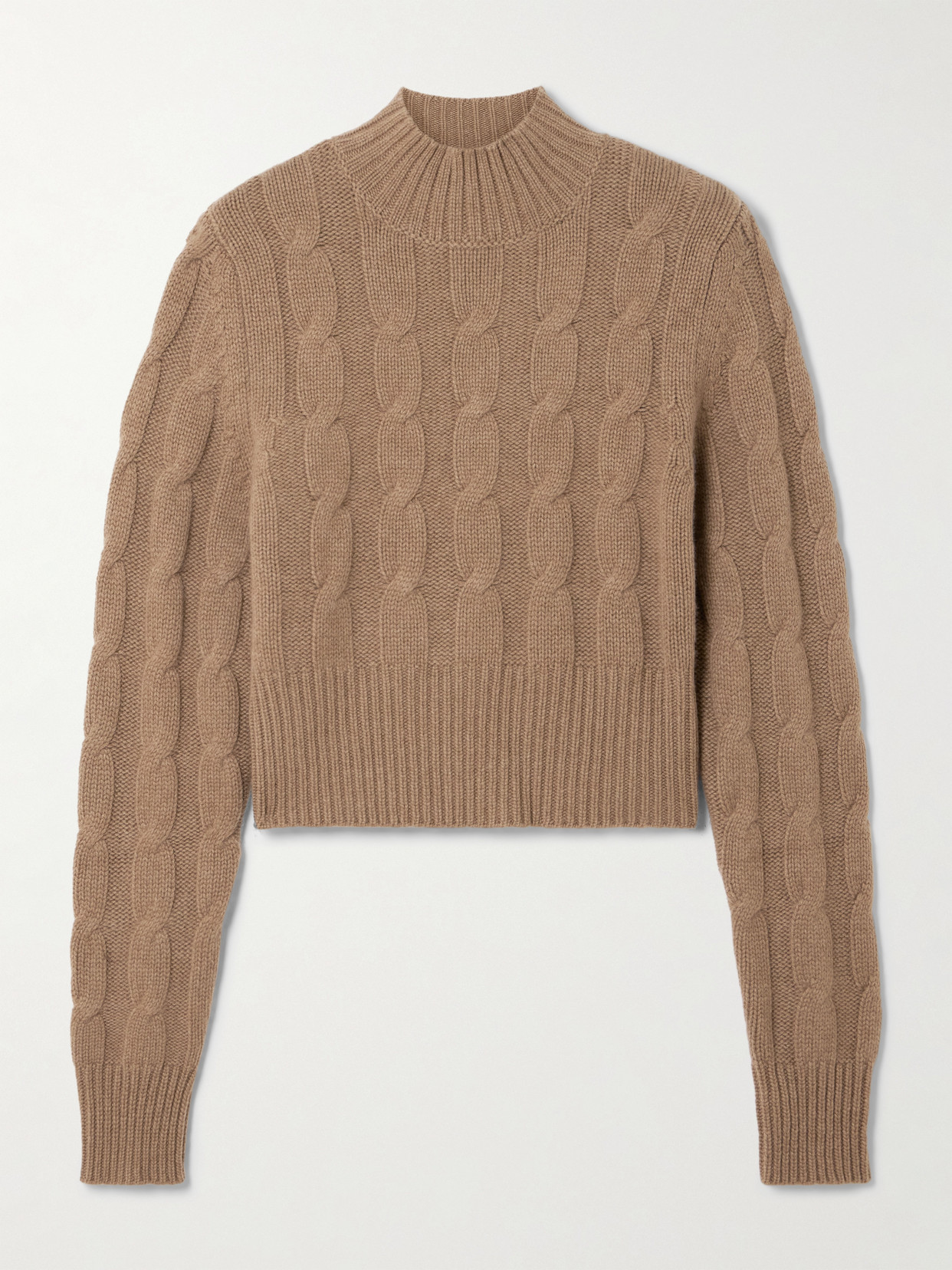 Le Kasha Murano Cropped Cable-knit Organic Cashmere Turtleneck Sweater In Neutral