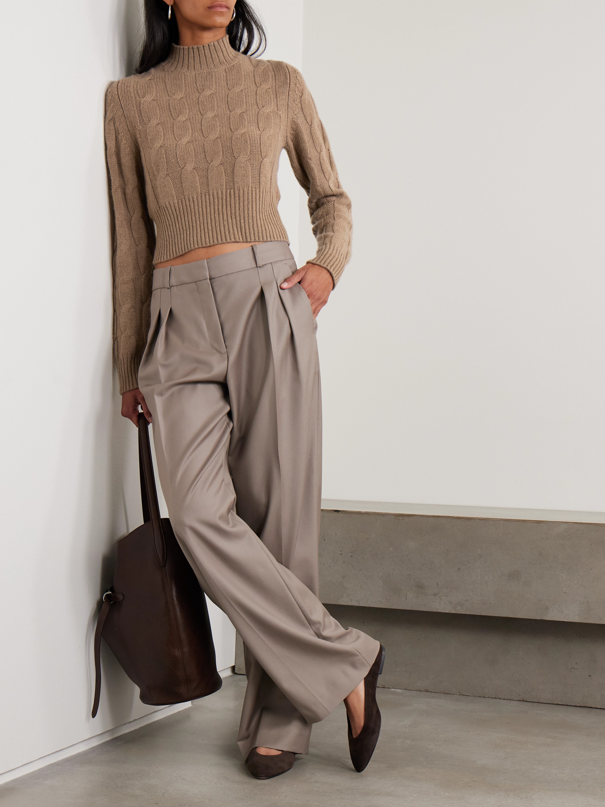 Le Kasha Murano cropped cable-knit organic cashmere turtleneck sweater