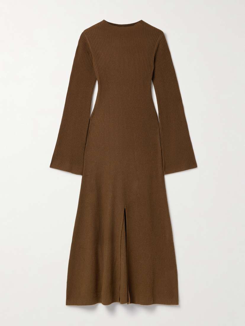 Le Kasha Logan Ribbed Organic Cashmere Midi Dress