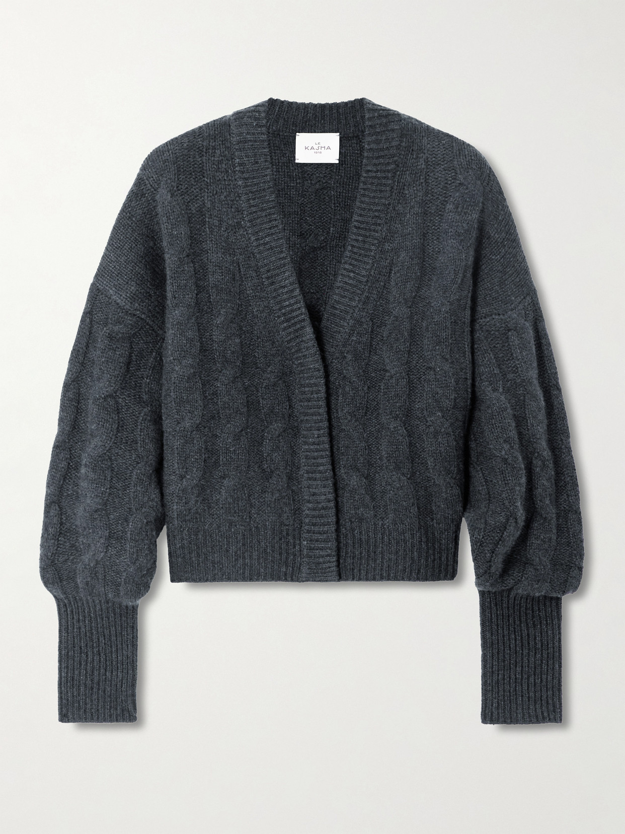 Le Kasha Baulieu Cable-knit Organic Cashmere Cardigan In Blue