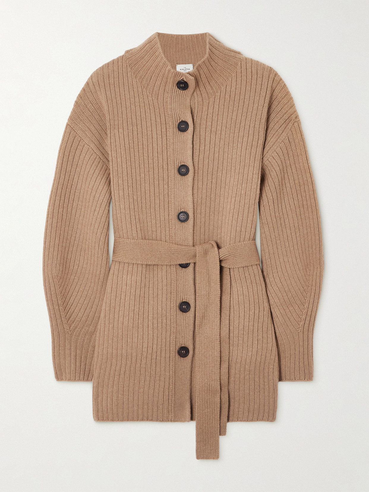 Le Kasha Cotai Belted Ribbed Organic Cashmere Cardigan In Brown