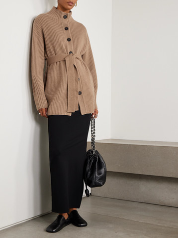 Le Kasha Cotai belted ribbed organic cashmere cardigan