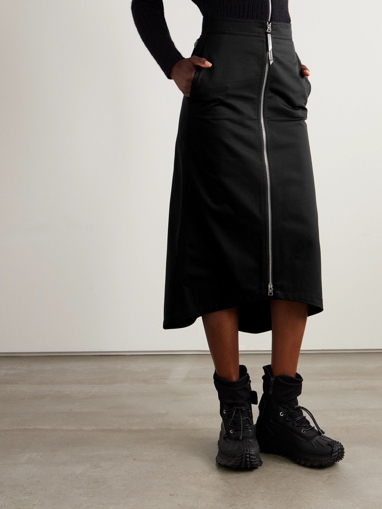 Moncler Genius + Edward Enninful Cotton-twill Midi Skirt In Black