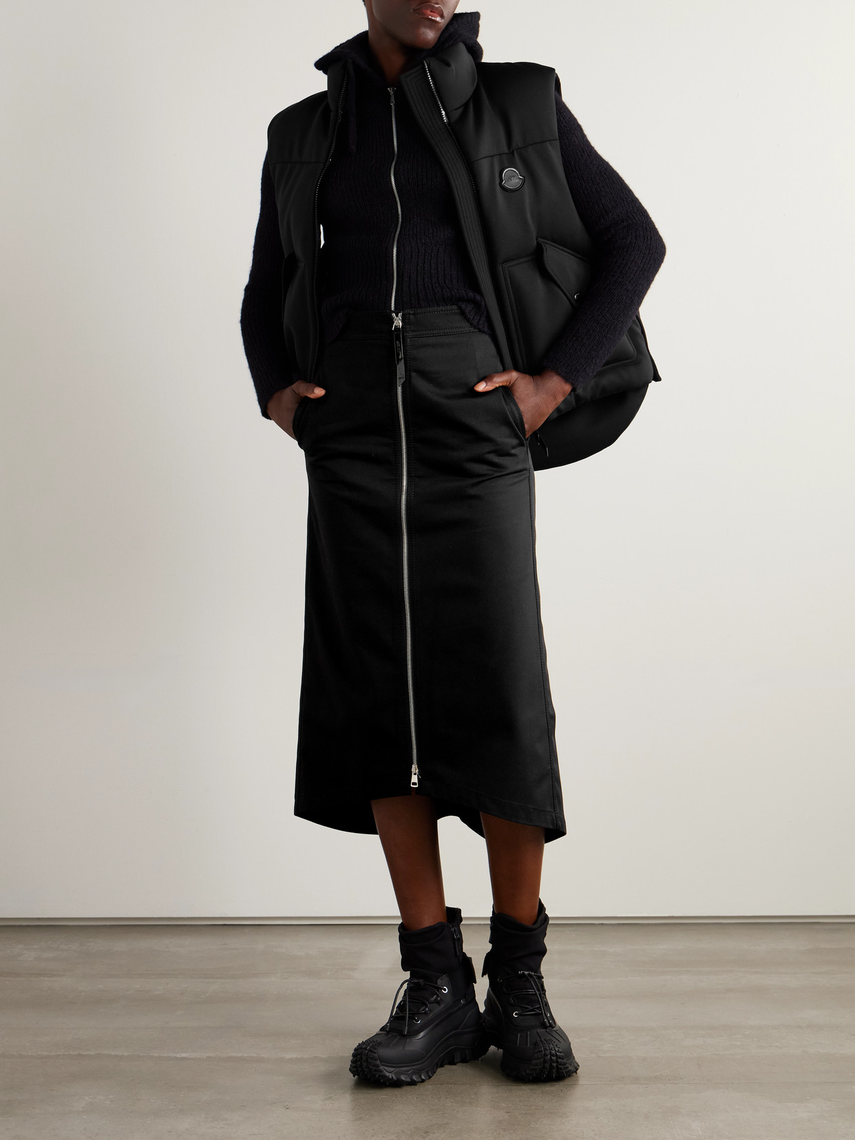 Moncler Genius + Edward Enninful Cotton-twill Midi Skirt In Black