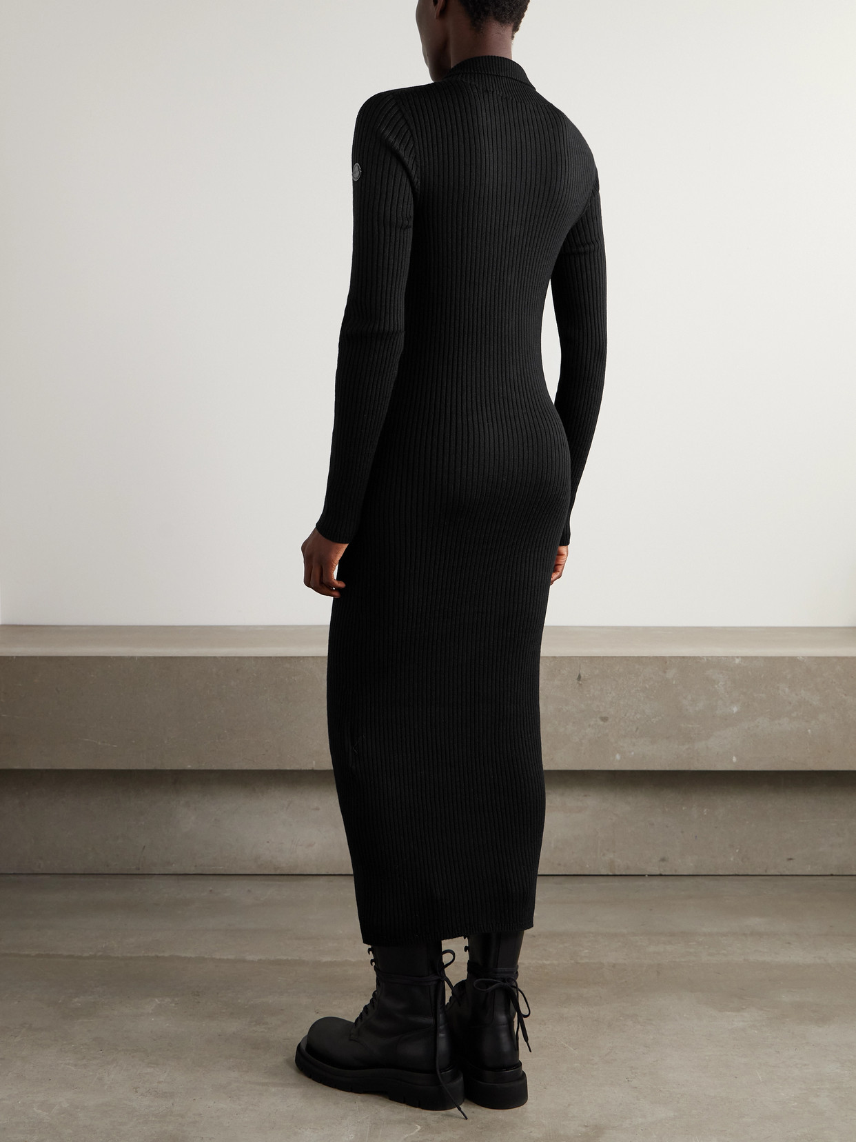 Moncler Genius + Edward Enninful Ribbed Wool Midi Dress In Black