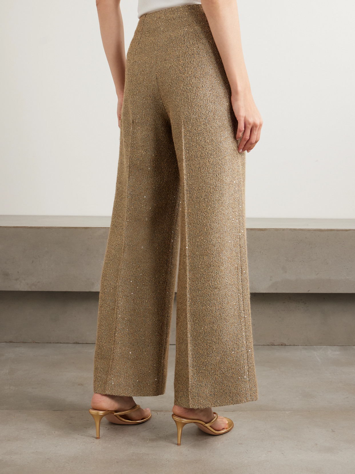 Emilia Wickstead Daffy Pleated Sequined Metallic Tweed Wide-leg Pants In Brown