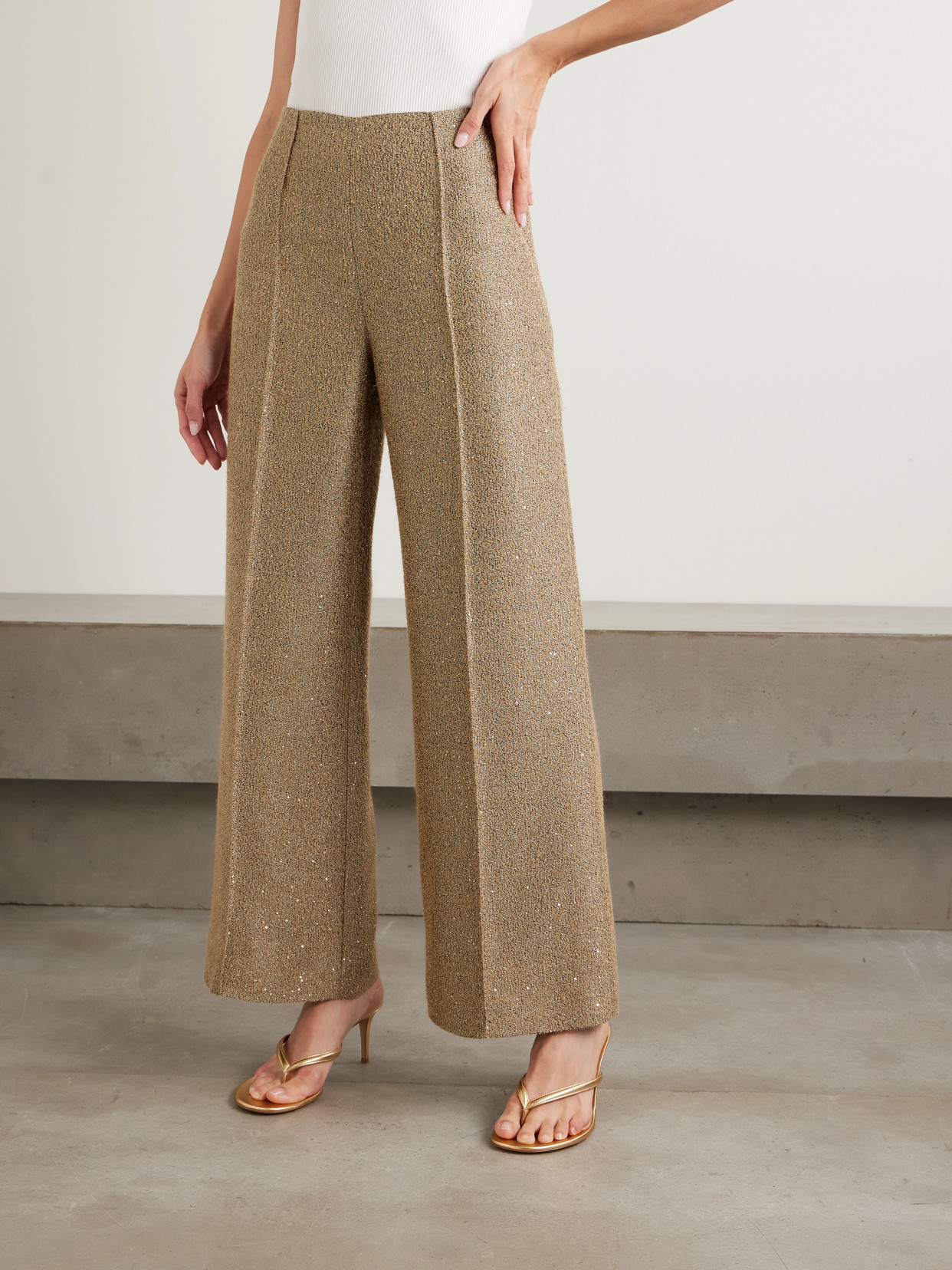 Emilia Wickstead Daffy Pleated Sequined Metallic Tweed Wide-leg Pants In Brown