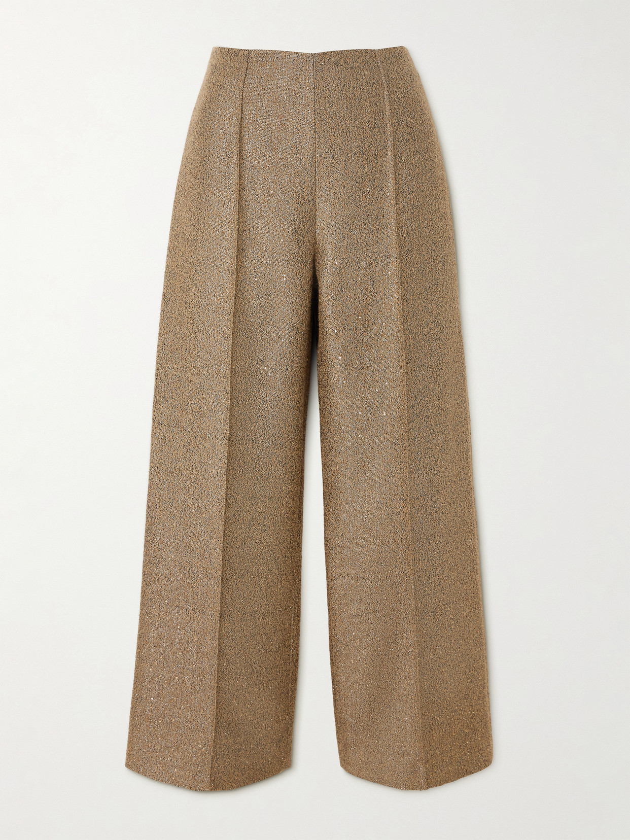 Emilia Wickstead Daffy Pleated Sequined Metallic Tweed Wide-leg Pants In Brown