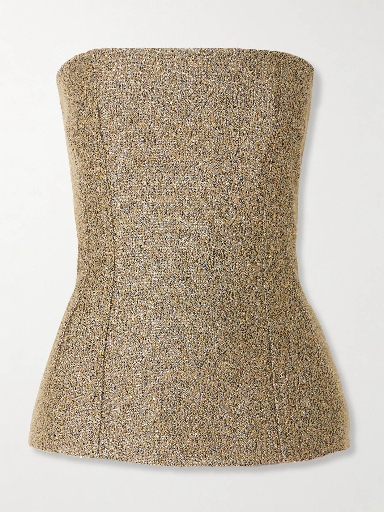 Emilia Wickstead Kerina Strapless Sequined Metallic Tweed Bustier Top In Gold