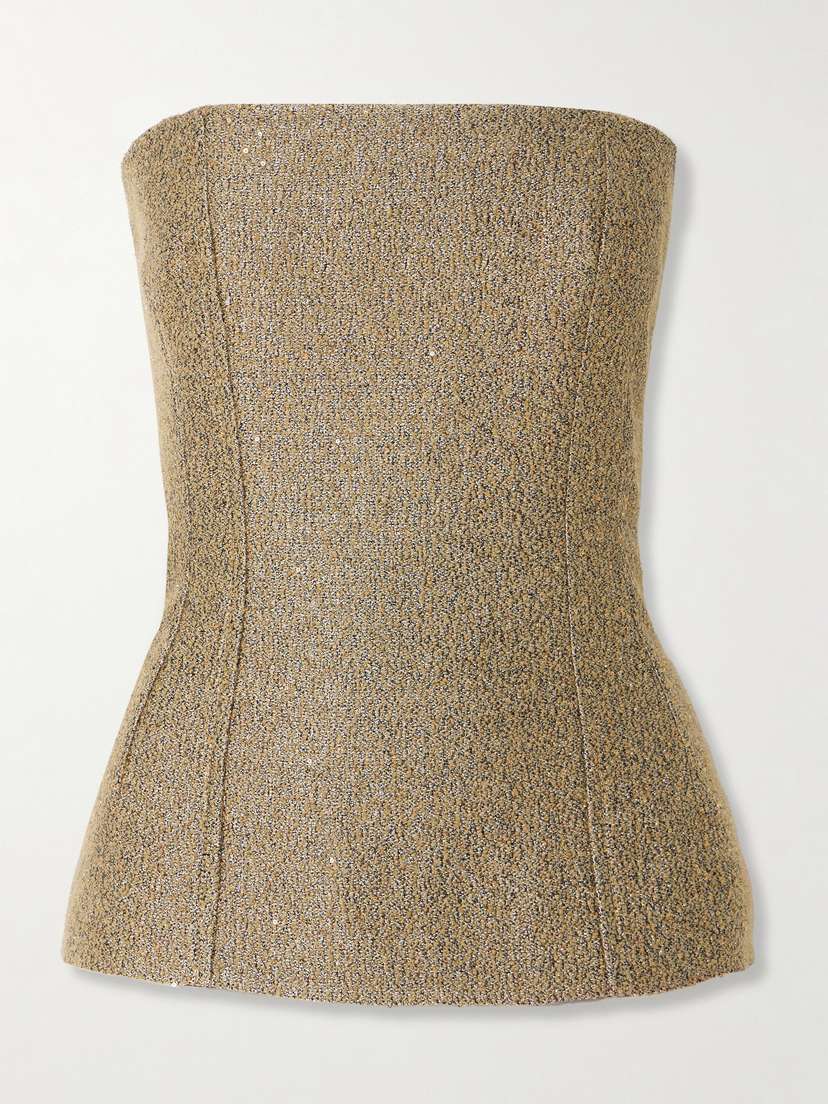 Emilia Wickstead Kerina Strapless Sequined Metallic Tweed Bustier Top