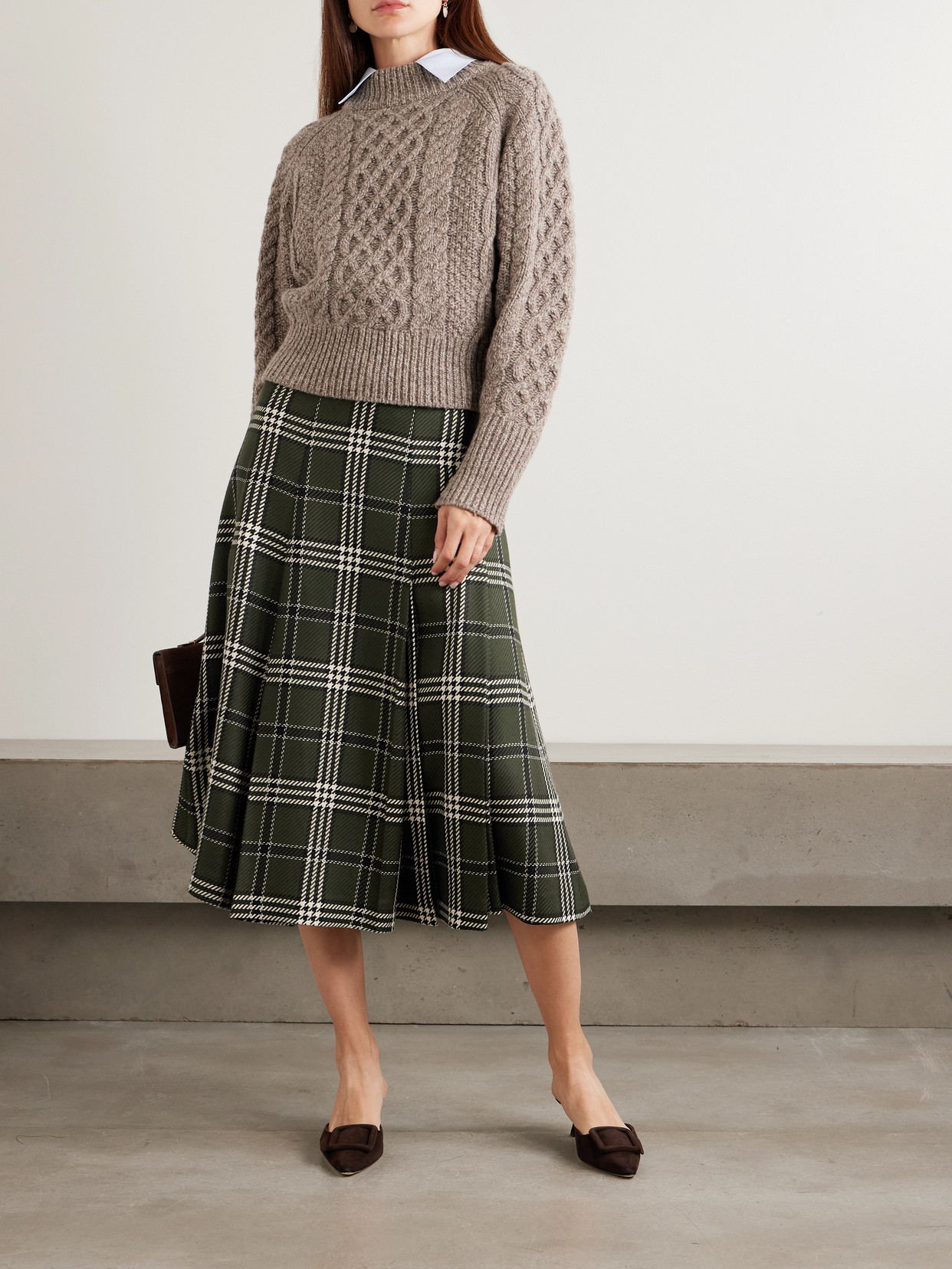 Emilia Wickstead Emory Cropped Cable-knit Wool-blend Sweater In Brown