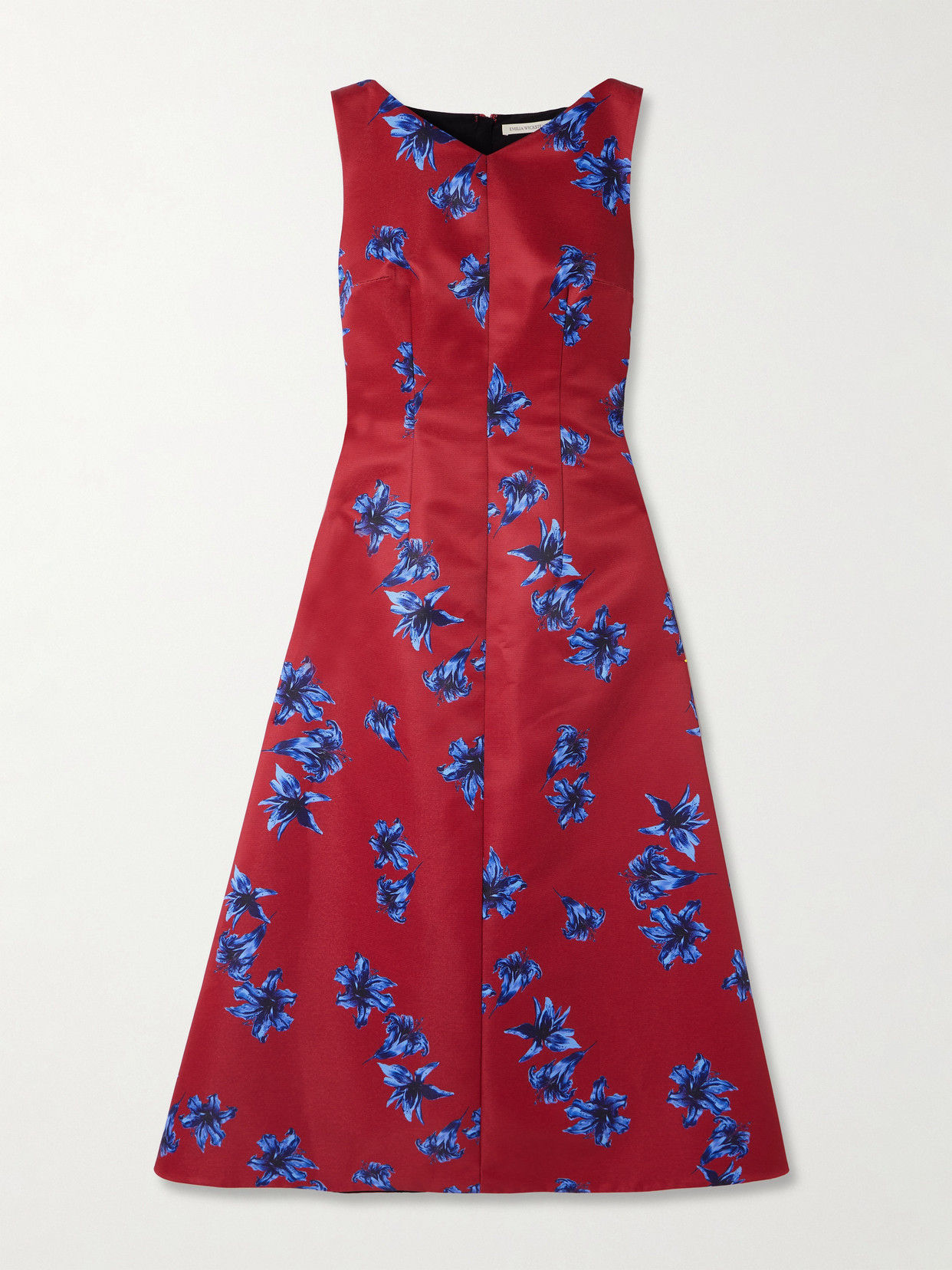 Emilia Wickstead Octavie Paneled Floral-print Faille Midi Dress In Red
