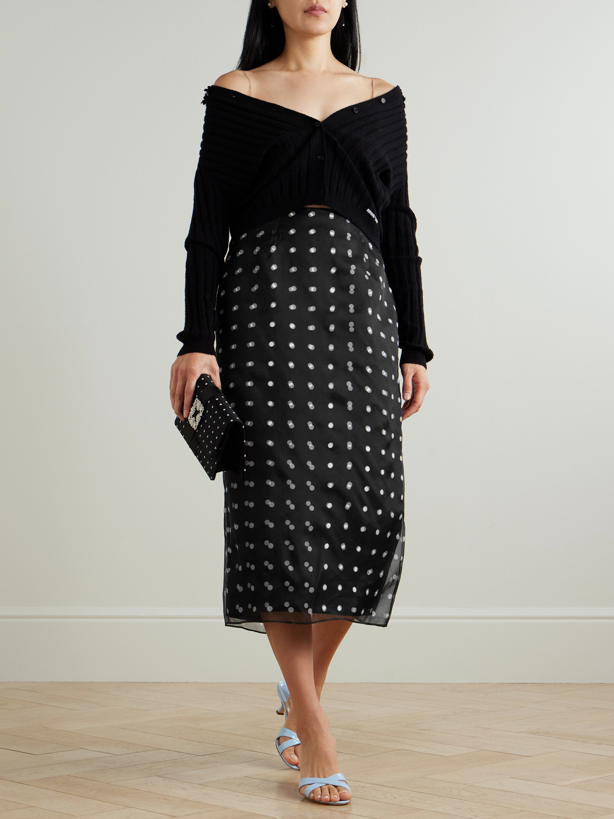 Emilia Wickstead Bethan Layered Polka-dot Recycled-organza And Faille Skirt In Black