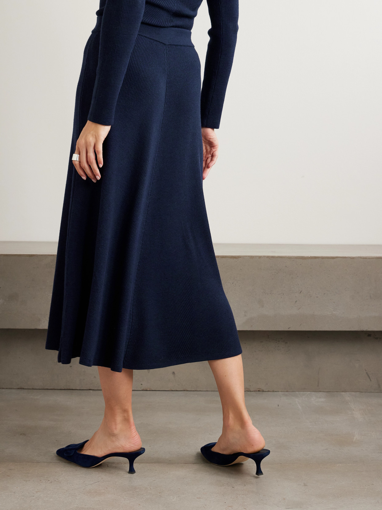 Emilia Wickstead Dorian Ribbed Wool Midi Skirt In Blue