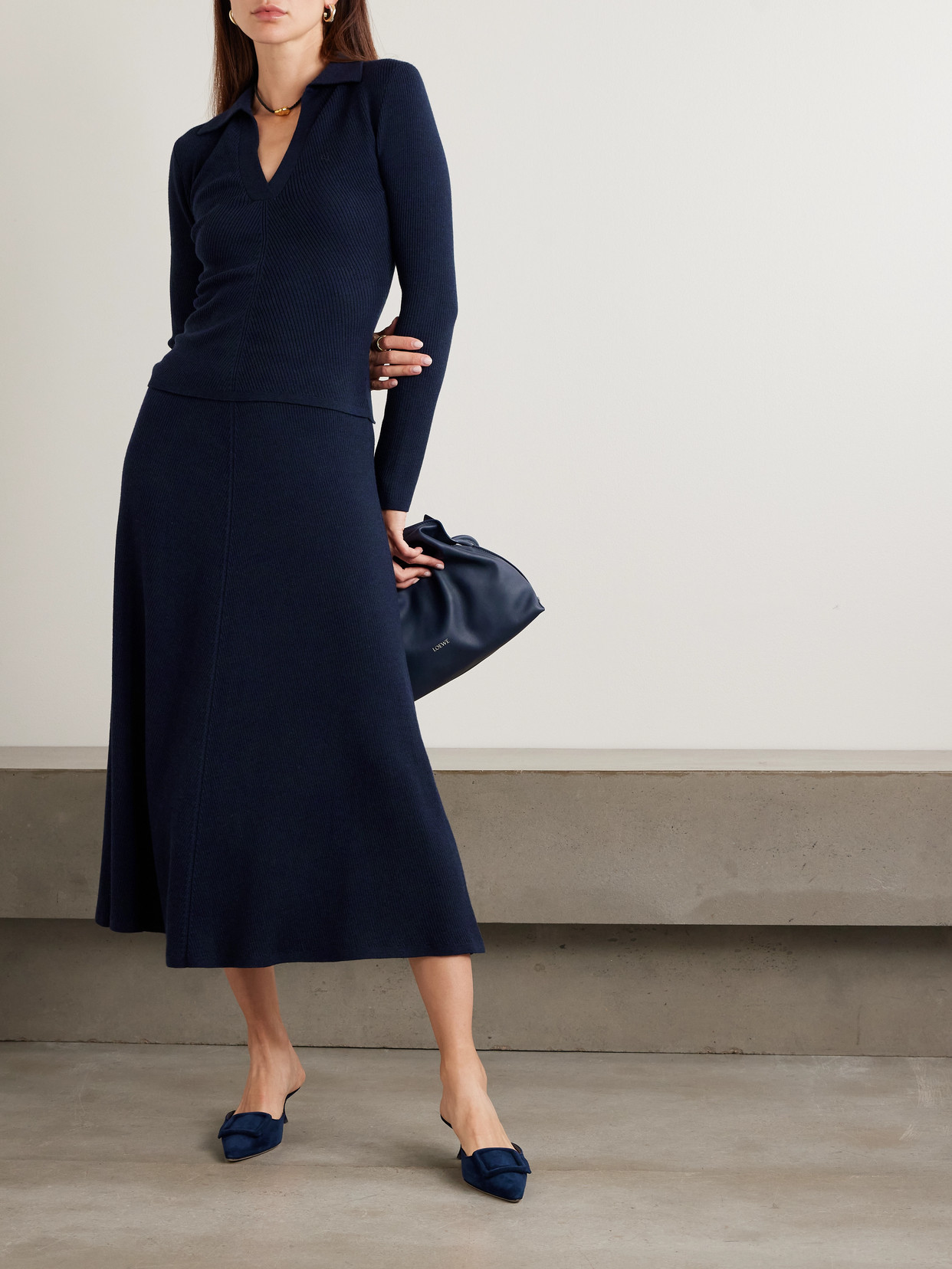 Emilia Wickstead Dorian Ribbed Wool Midi Skirt In Blue