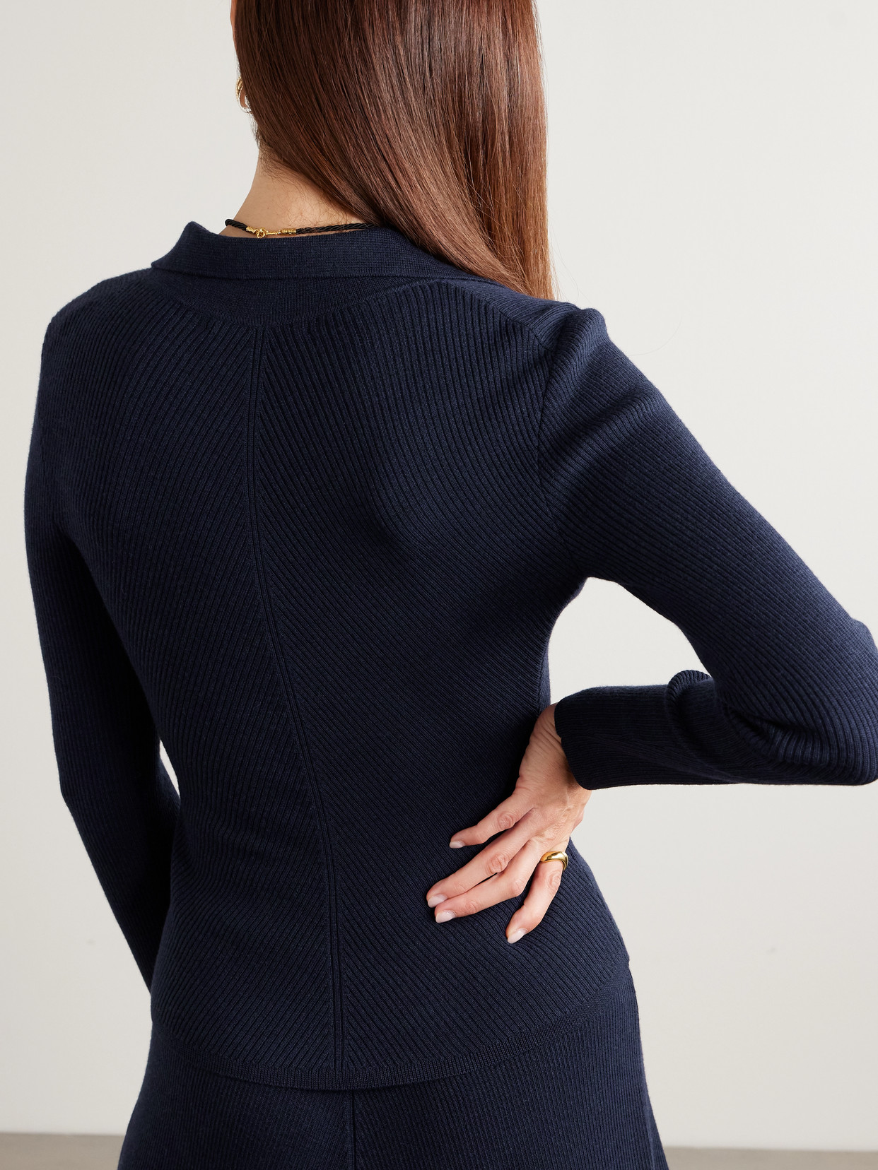 Emilia Wickstead Austin Ribbed Wool Polo Shirt In Blue