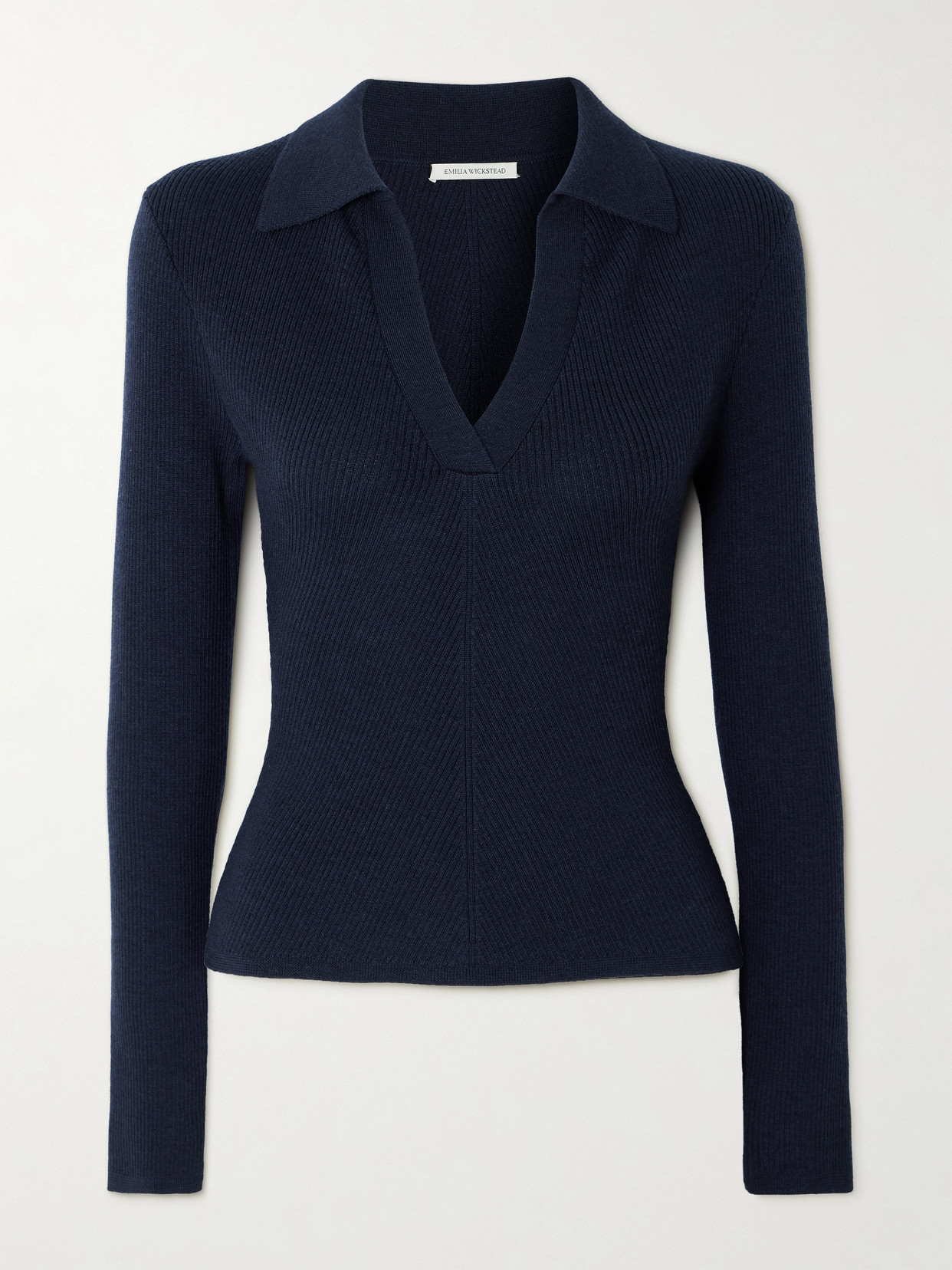Emilia Wickstead Austin Ribbed Wool Polo Shirt In Blue