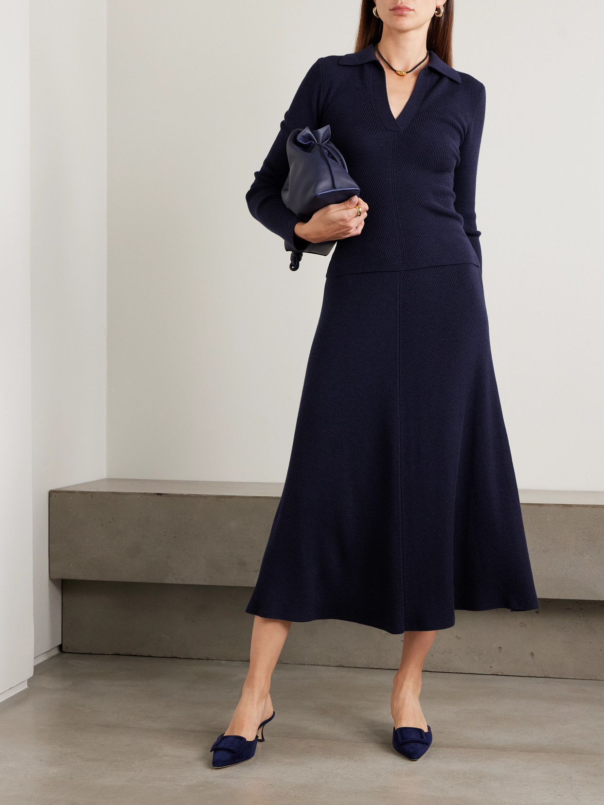 Emilia Wickstead Austin Ribbed Wool Polo Shirt In Blue