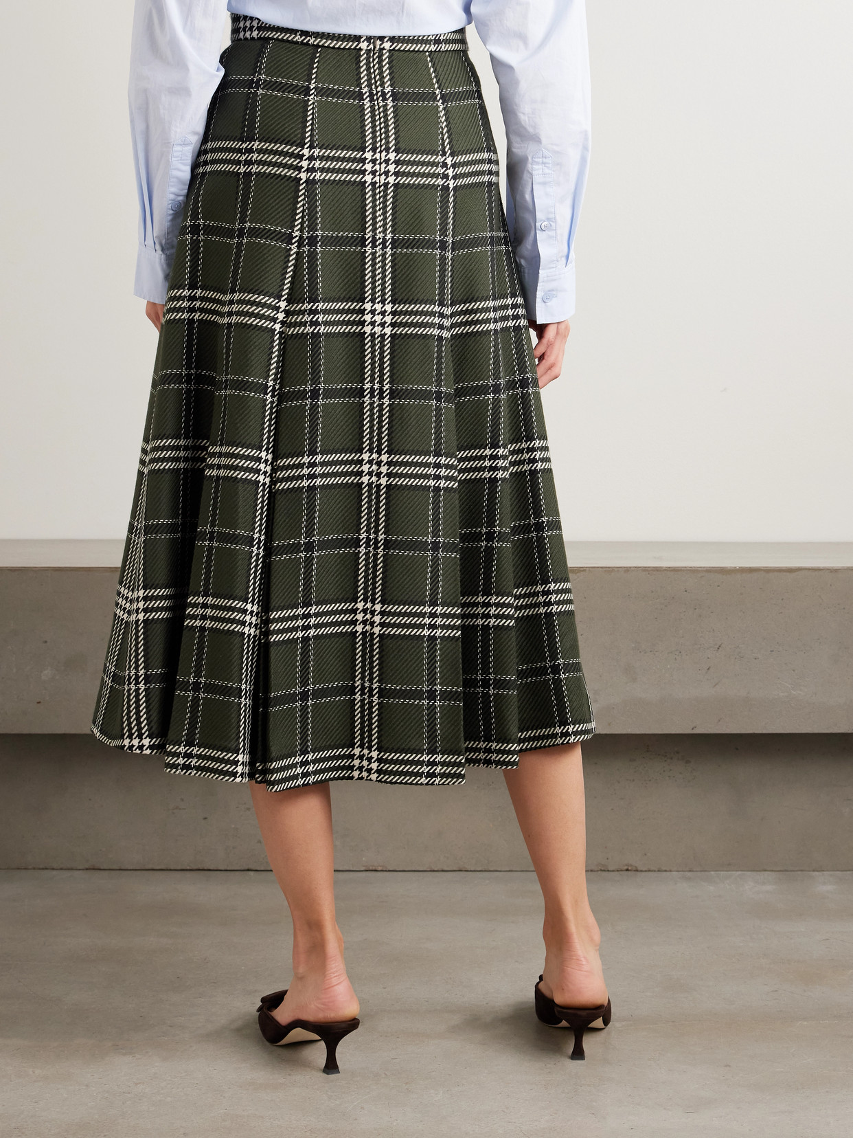 Emilia Wickstead Kensie Checked Wool-blend Midi Skirt In Green