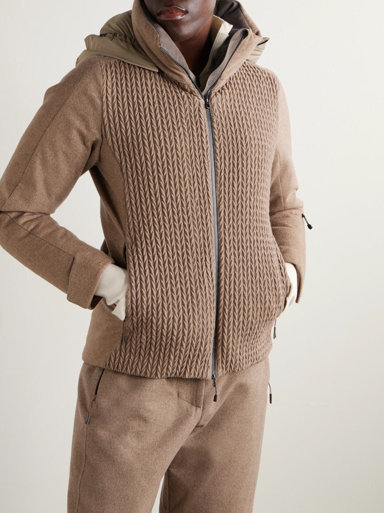 Armor 2.0 Hooded Padded Cable-Knit Cashmere Ski Jacket