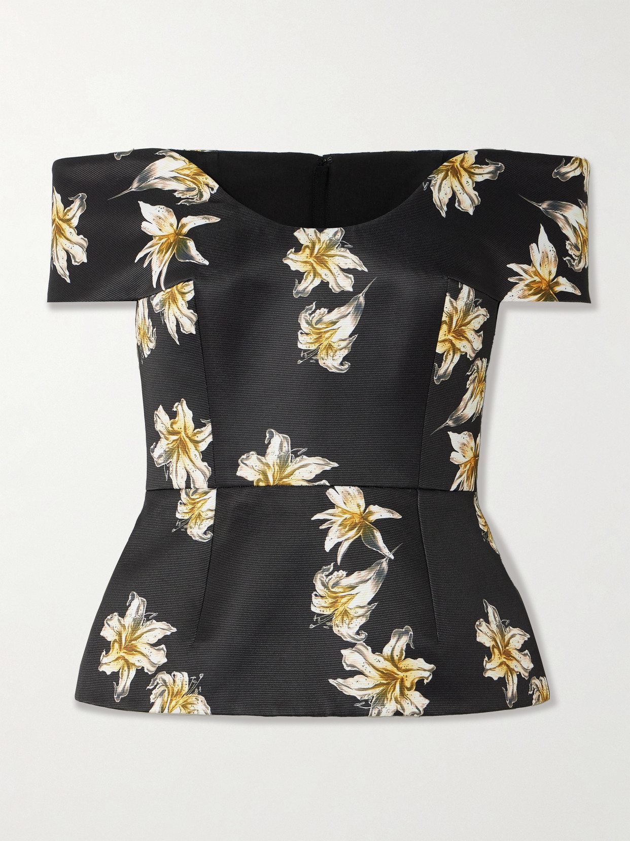 Emilia Wickstead Souline Off-the-shoulder Floral-print Faille Bustier Top In Black