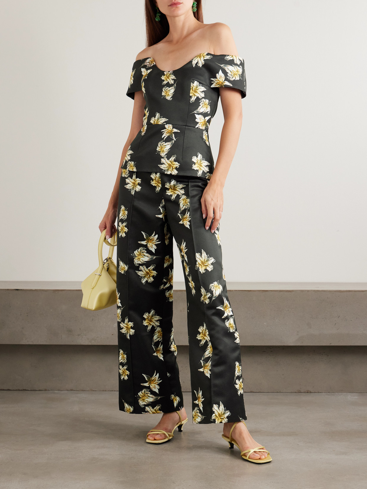 Souline Off-The-Shoulder Floral-Print Faille Bustier Top