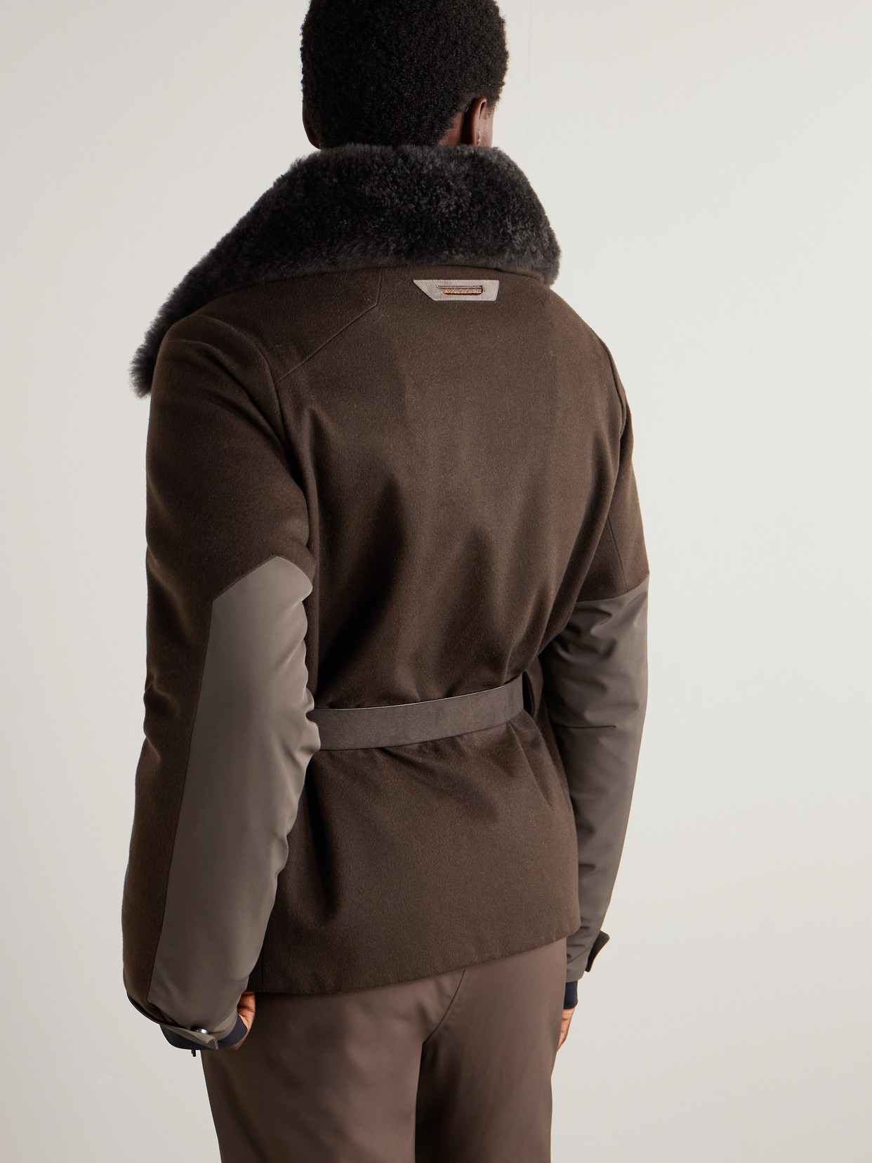 Sease Belted Plush And Twill-trimmed Wool And Cashmere-blend Felt Down Ski Jacket In Brown