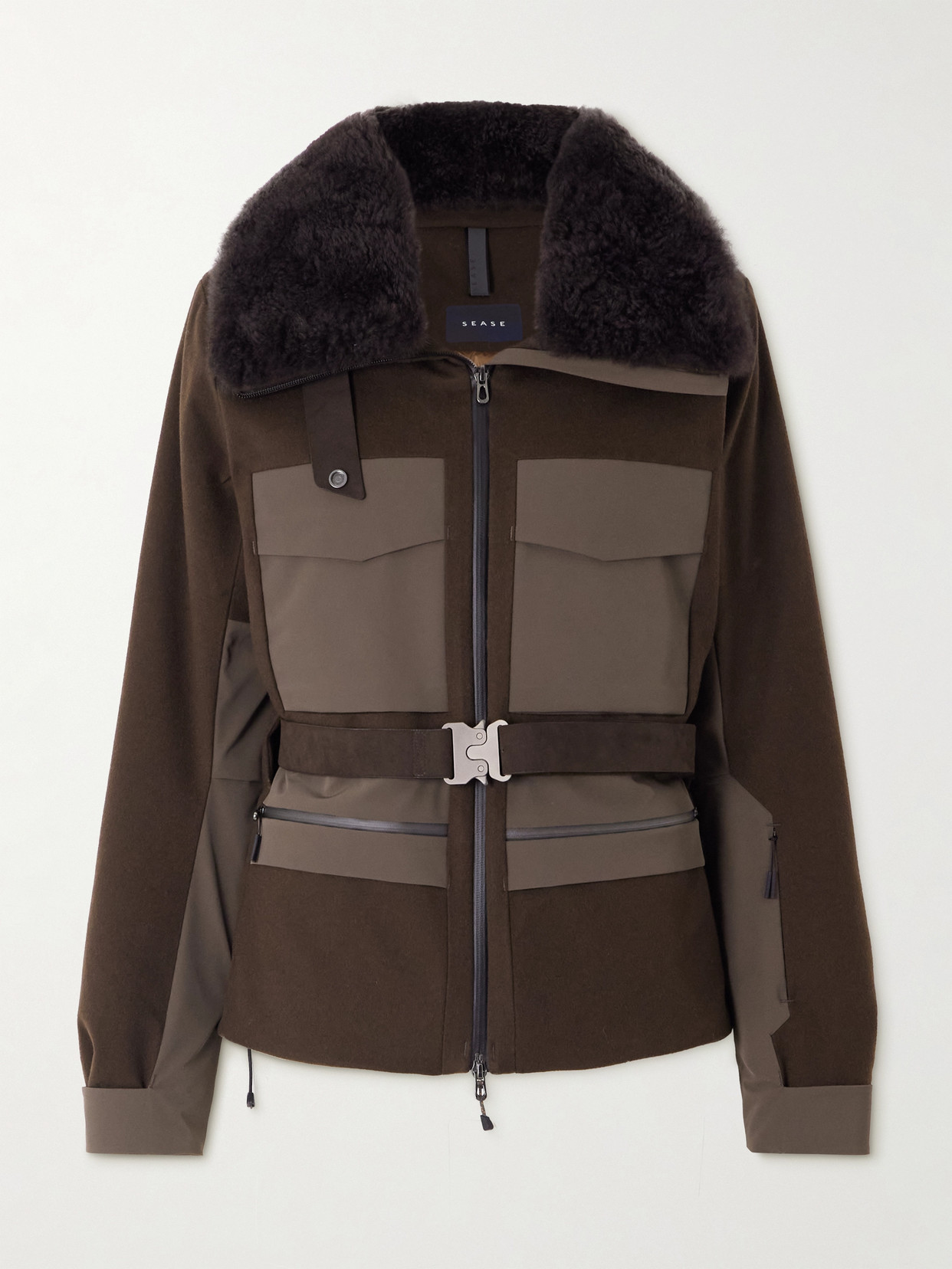 Sease Belted Plush And Twill-trimmed Wool And Cashmere-blend Felt Down Ski Jacket In Brown