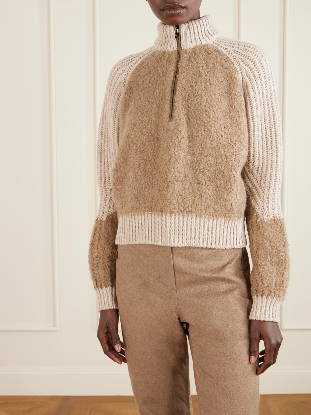 Alsek Alpaca-Blend And Ribbed Cashmere Half-Zip Sweater