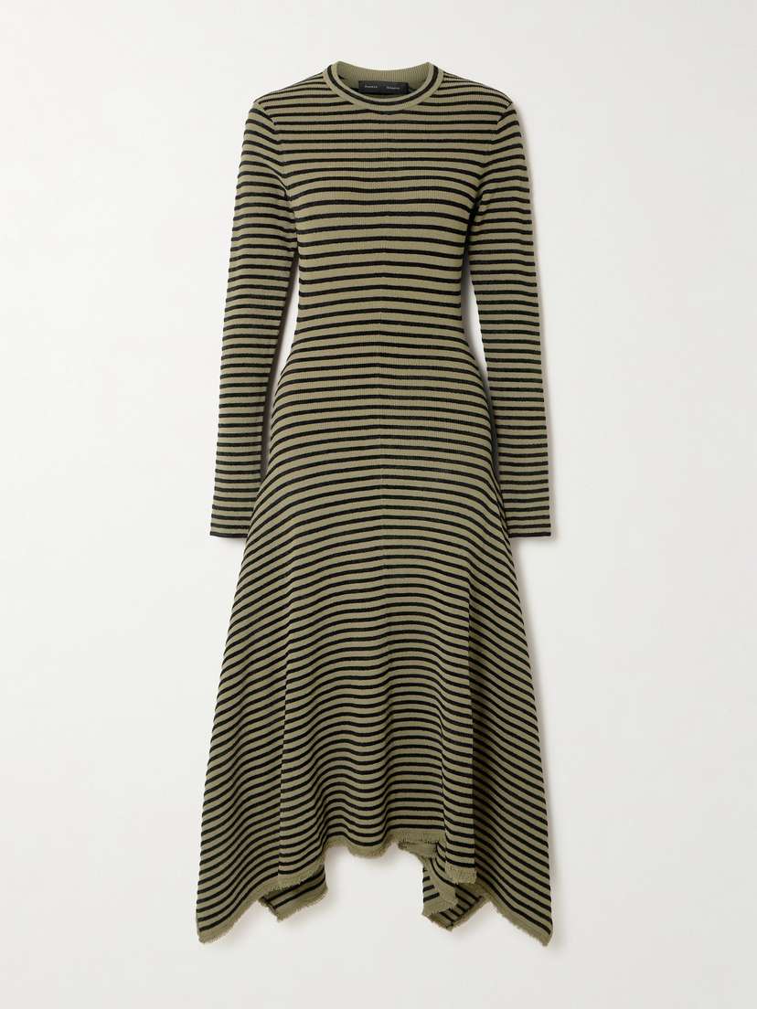 Proenza Schouler Didi Frayed Striped Knitted Midi Dress