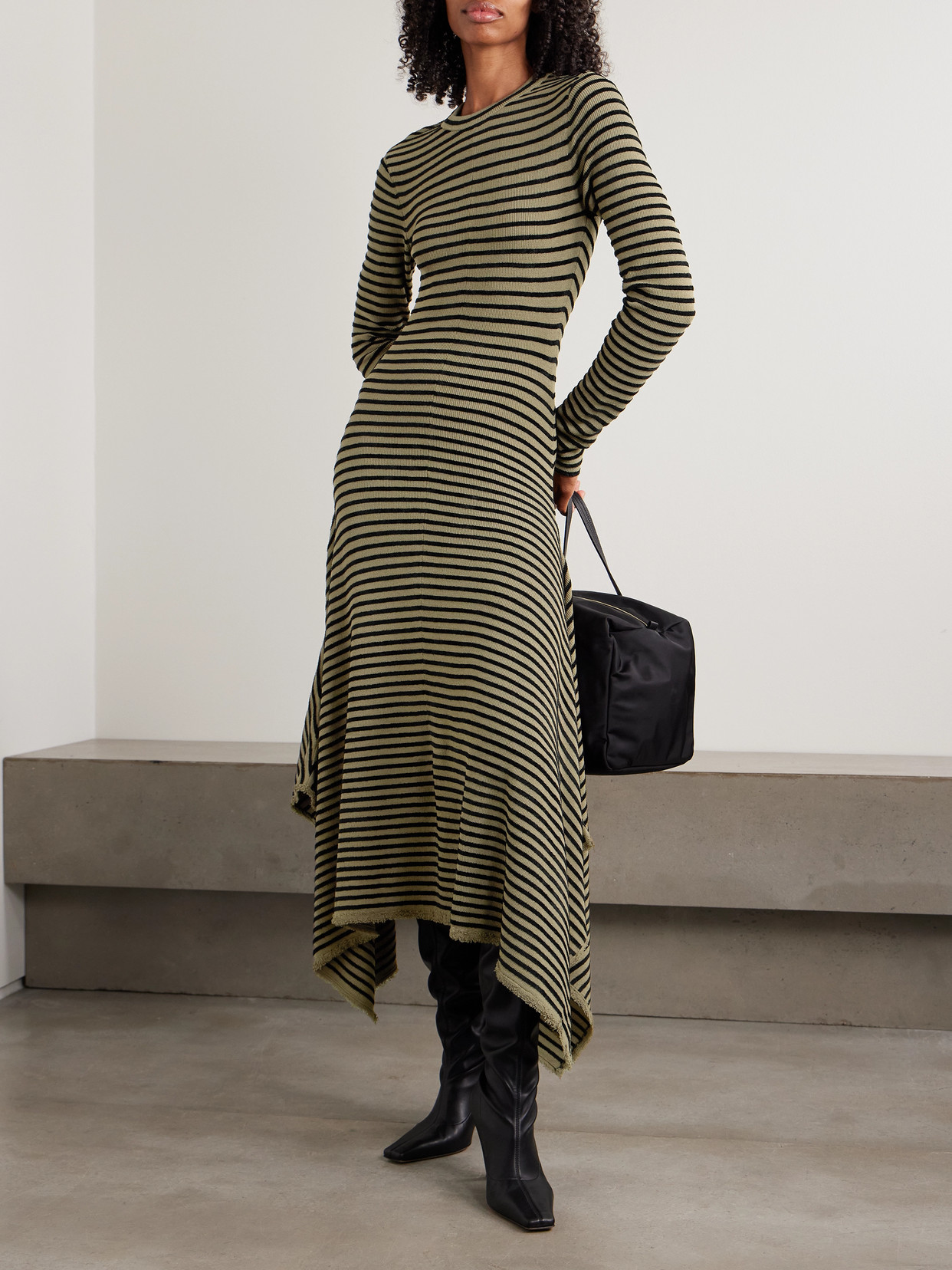 Proenza Schouler Didi Frayed Striped Knitted Midi Dress In Multi