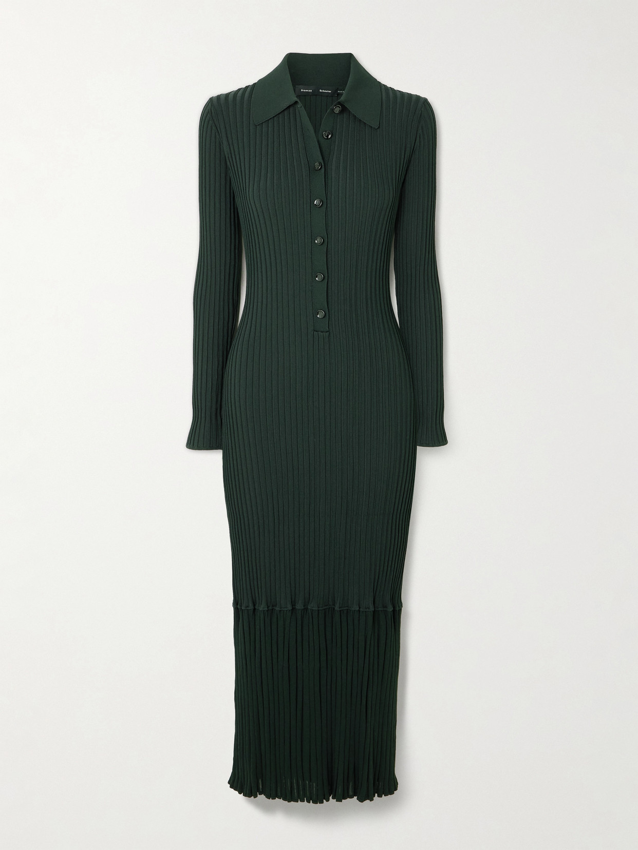 Proenza Schouler Luiza Ribbed-knit Midi Shirt Dress In Green