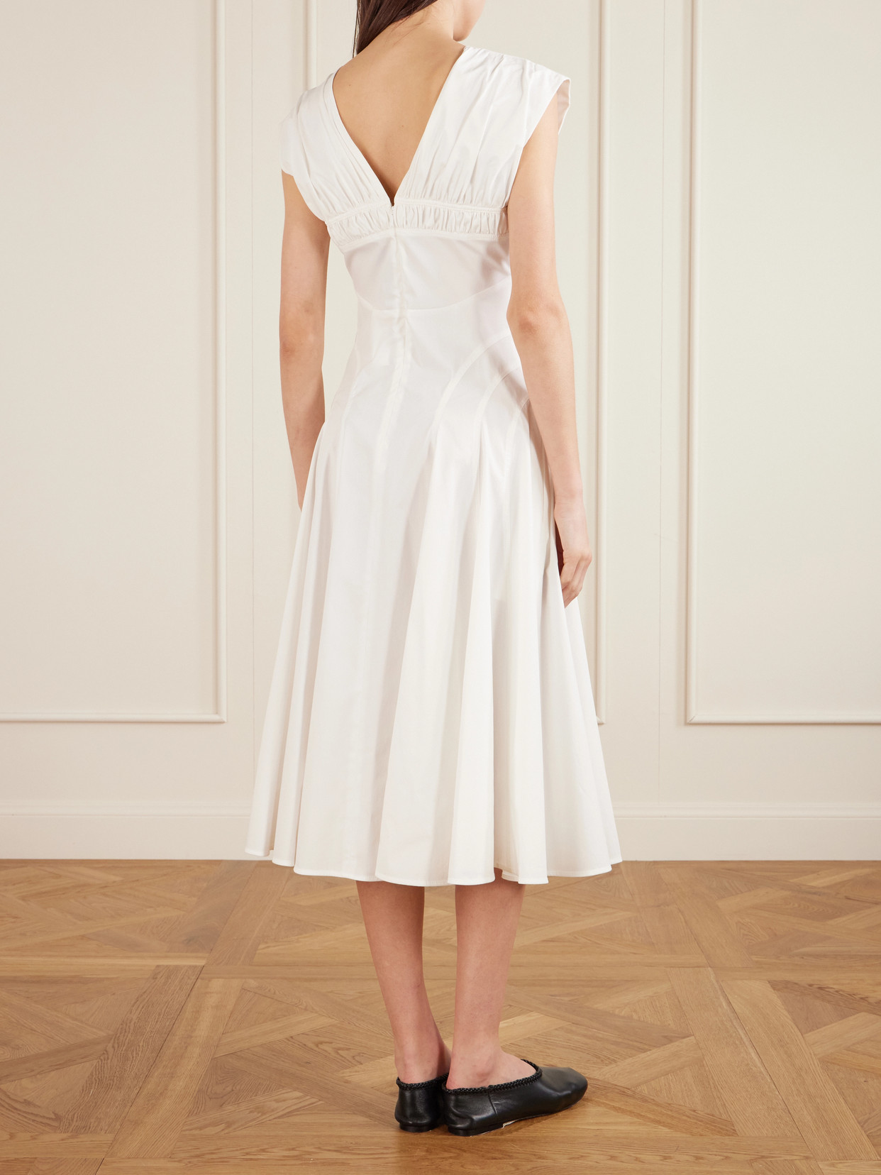 Proenza Schouler Manoela Ruched Paneled Cotton-blend Poplin Midi Dress In White