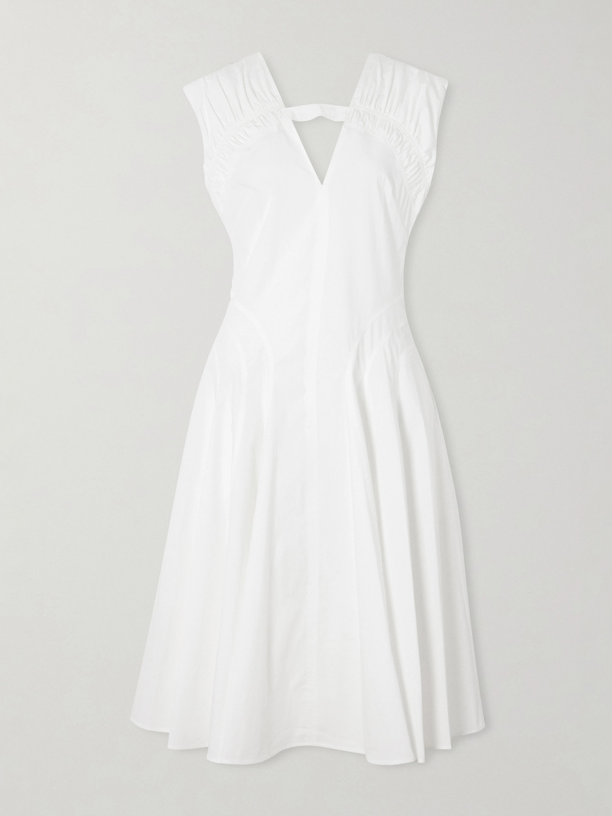 Proenza Schouler Manoela Ruched Paneled Cotton-blend Poplin Midi Dress In White