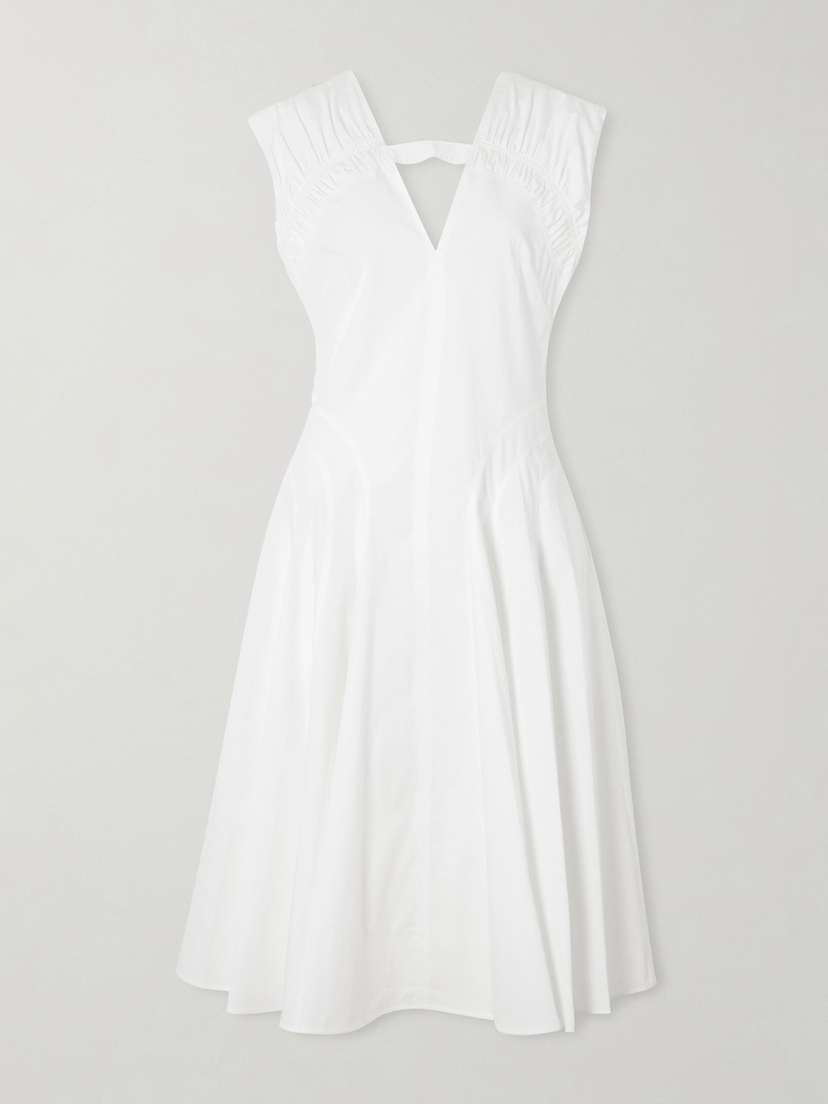 Proenza Schouler Manoela Ruched Paneled Cotton-blend Poplin Midi Dress