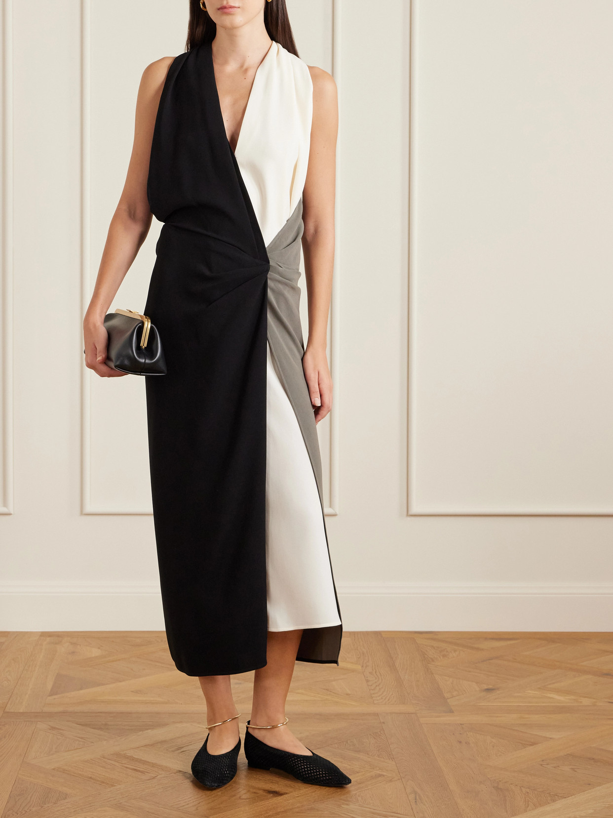 Proenza Schouler Elsa Colorblock Matte Double Crepe Dress In Black