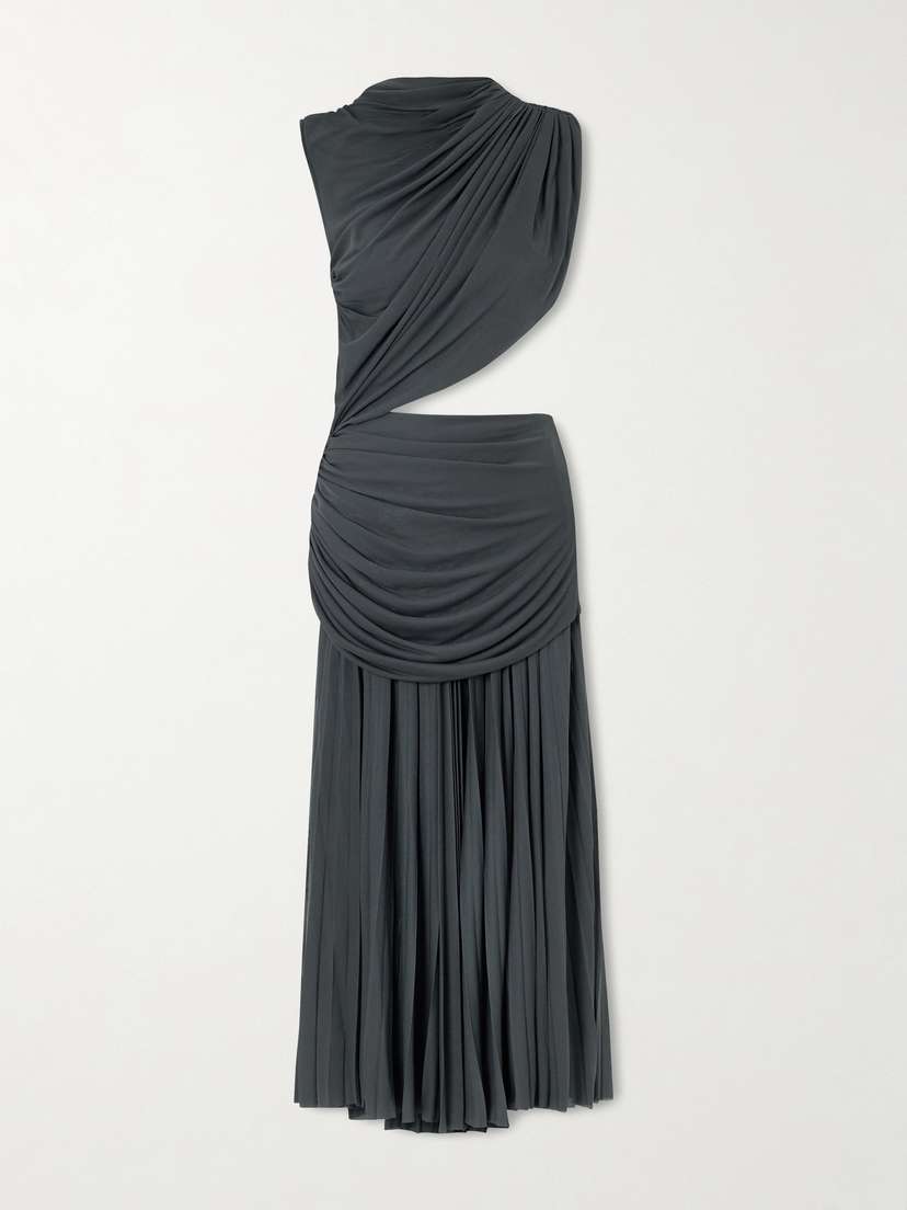 Proenza Schouler Irma Ruched Pleated Jersey Maxi Dress