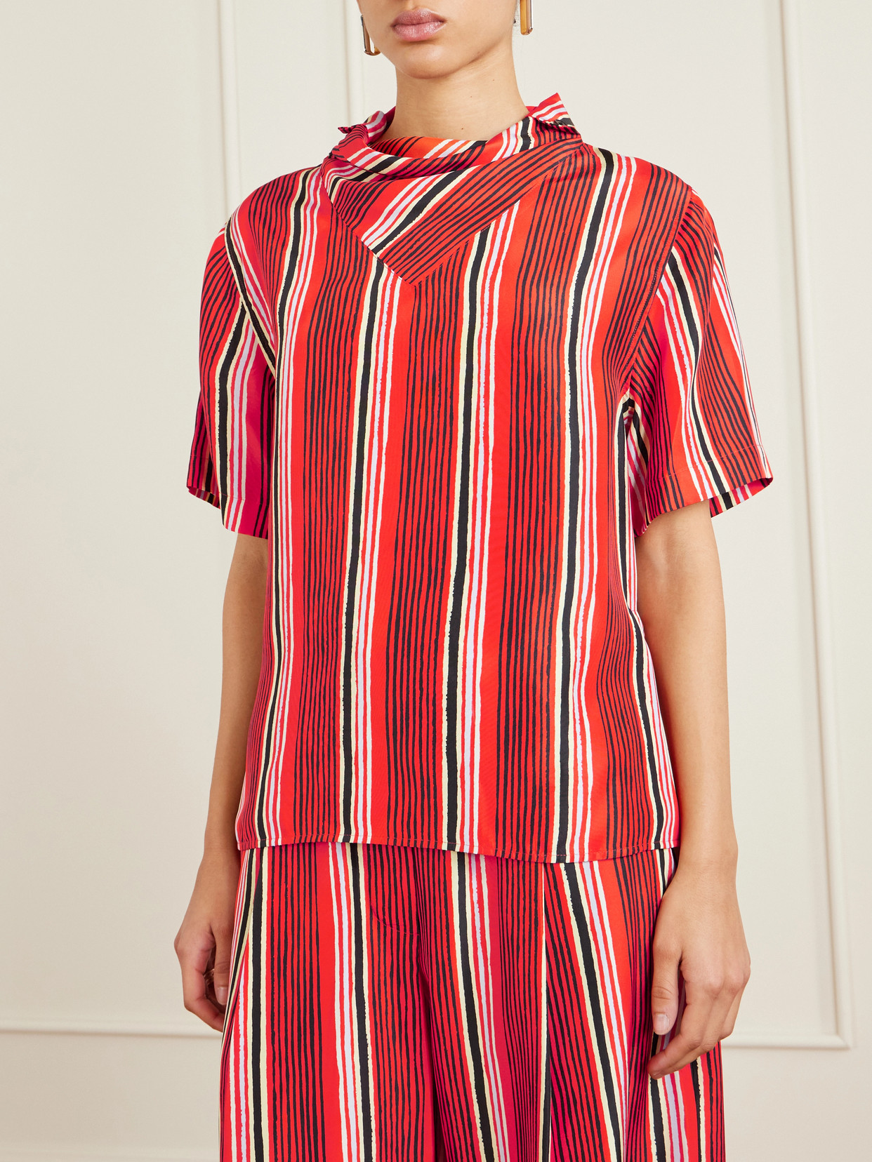Amira Striped Silk-Habotai Blouse
