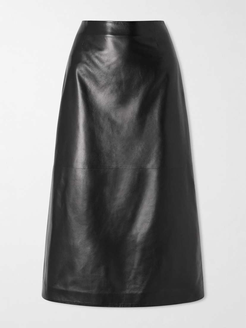 Veronica de Piante Gisele Paneled Leather Midi Skirt