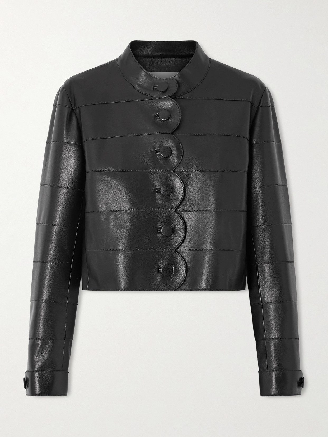 Veronica De Piante Rory Scalloped Leather Jacket In Black