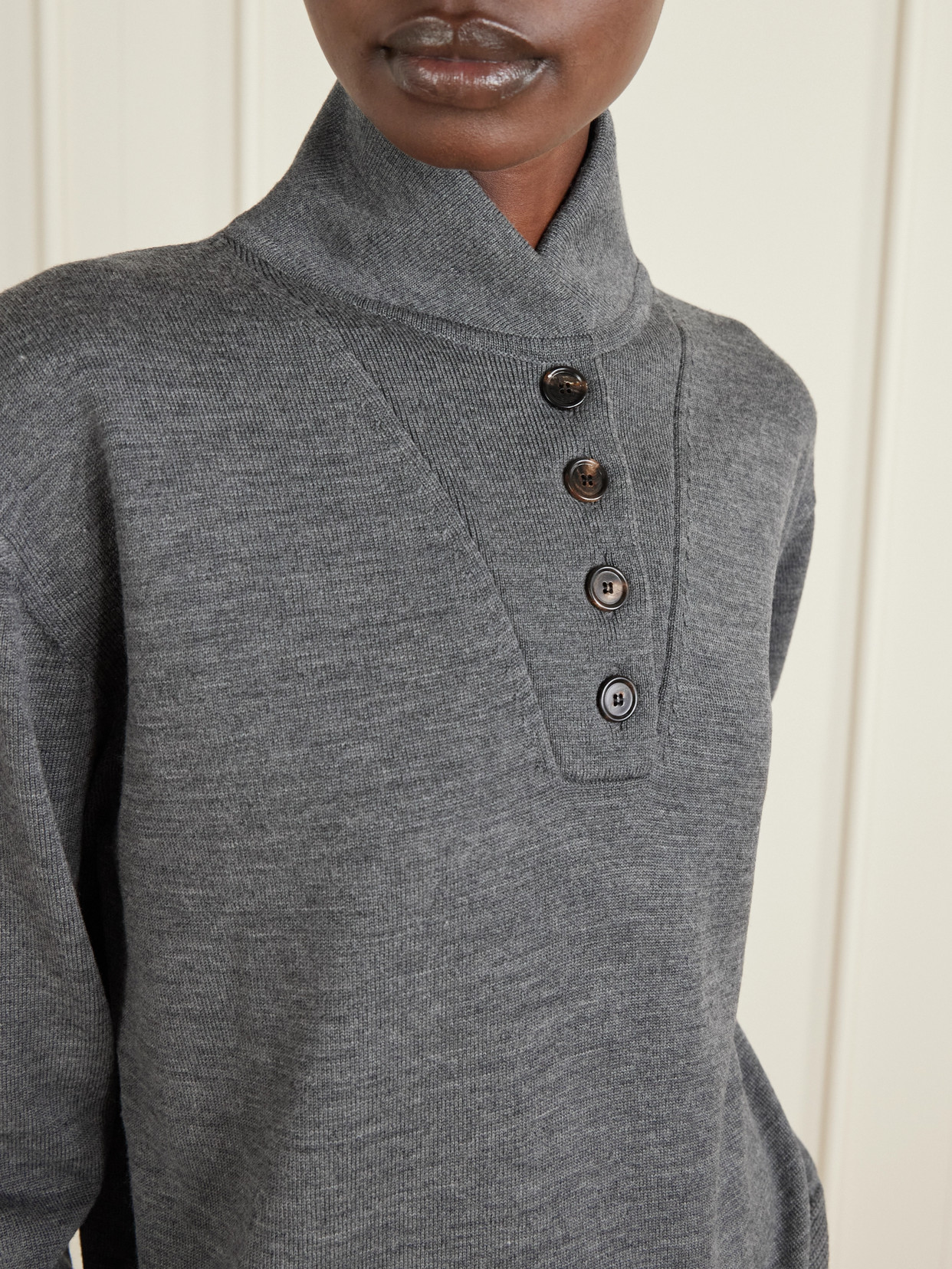 Veronica De Piante Alicia Wool Polo Shirt In Gray