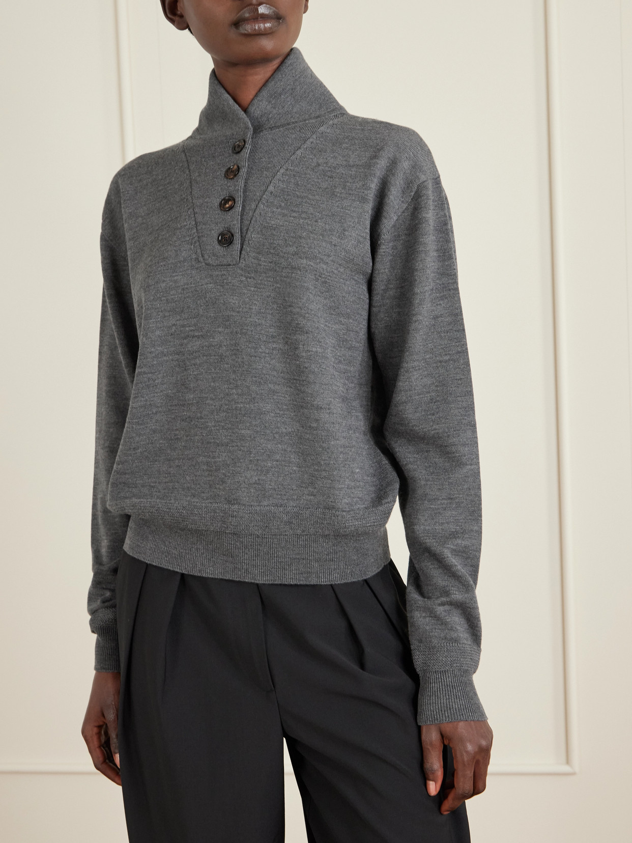 Veronica De Piante Alicia Wool Polo Shirt In Gray