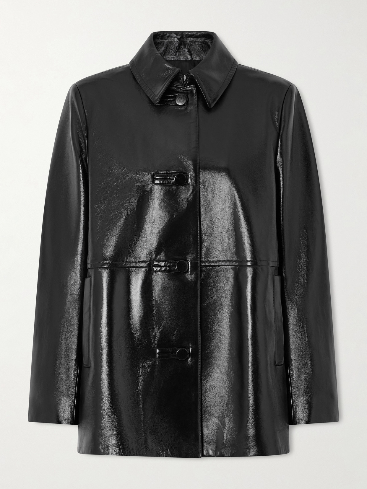 Veronica De Piante Jess Paneled Glossed-leather Jacket In Black