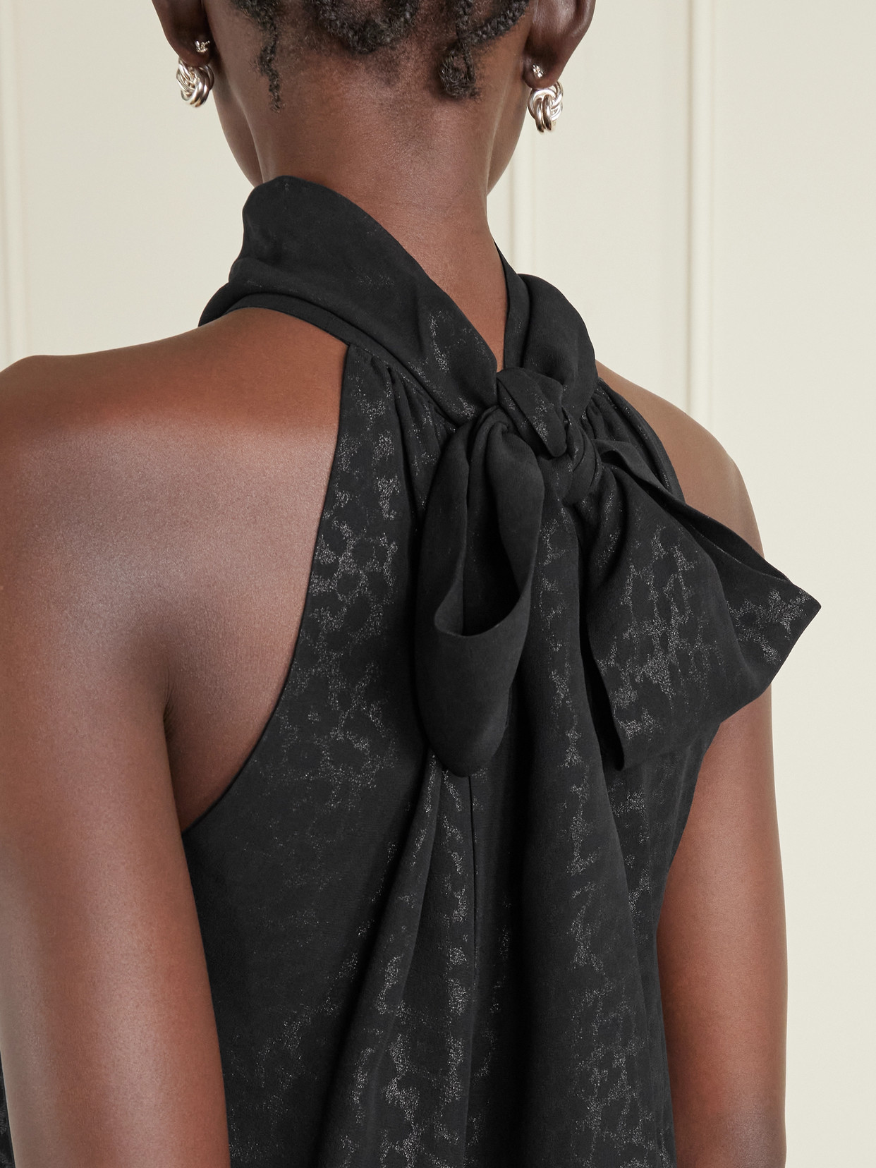 Veronica De Piante Elsa Scarf-detailed Leopard-print Silk Top In Black