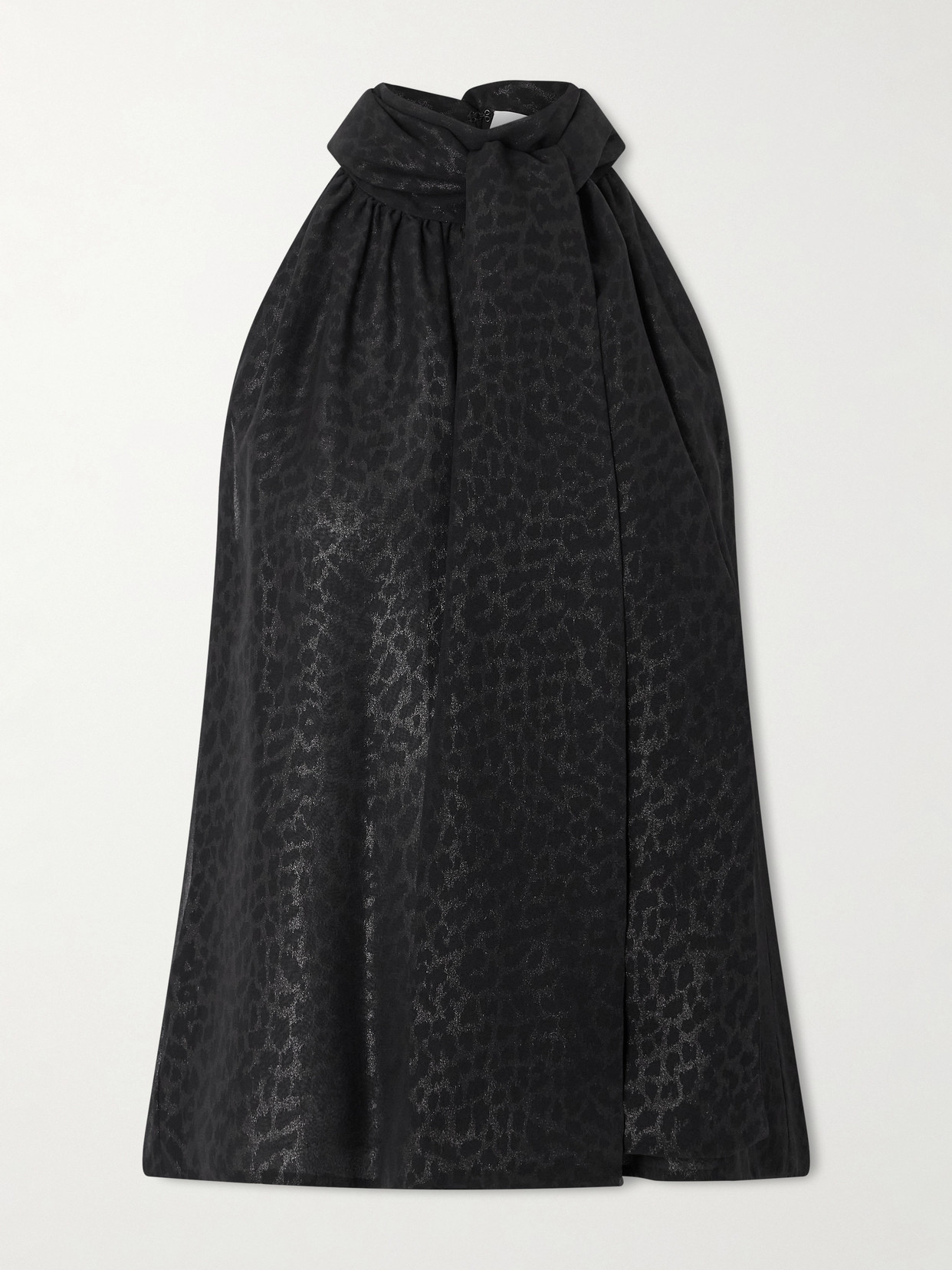 Veronica De Piante Elsa Scarf-detailed Leopard-print Silk Top In Black