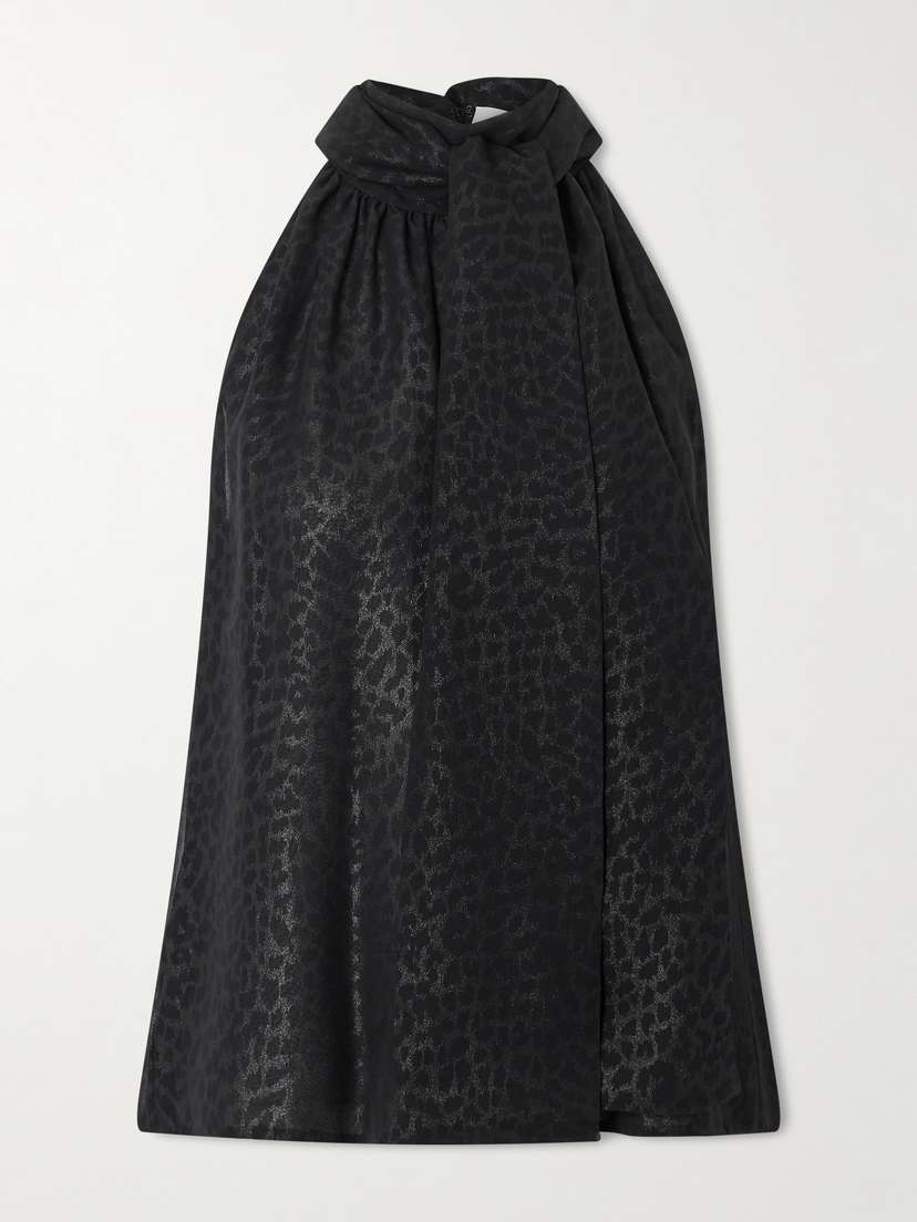 Veronica de Piante Elsa Scarf-detailed Leopard-print Silk Top