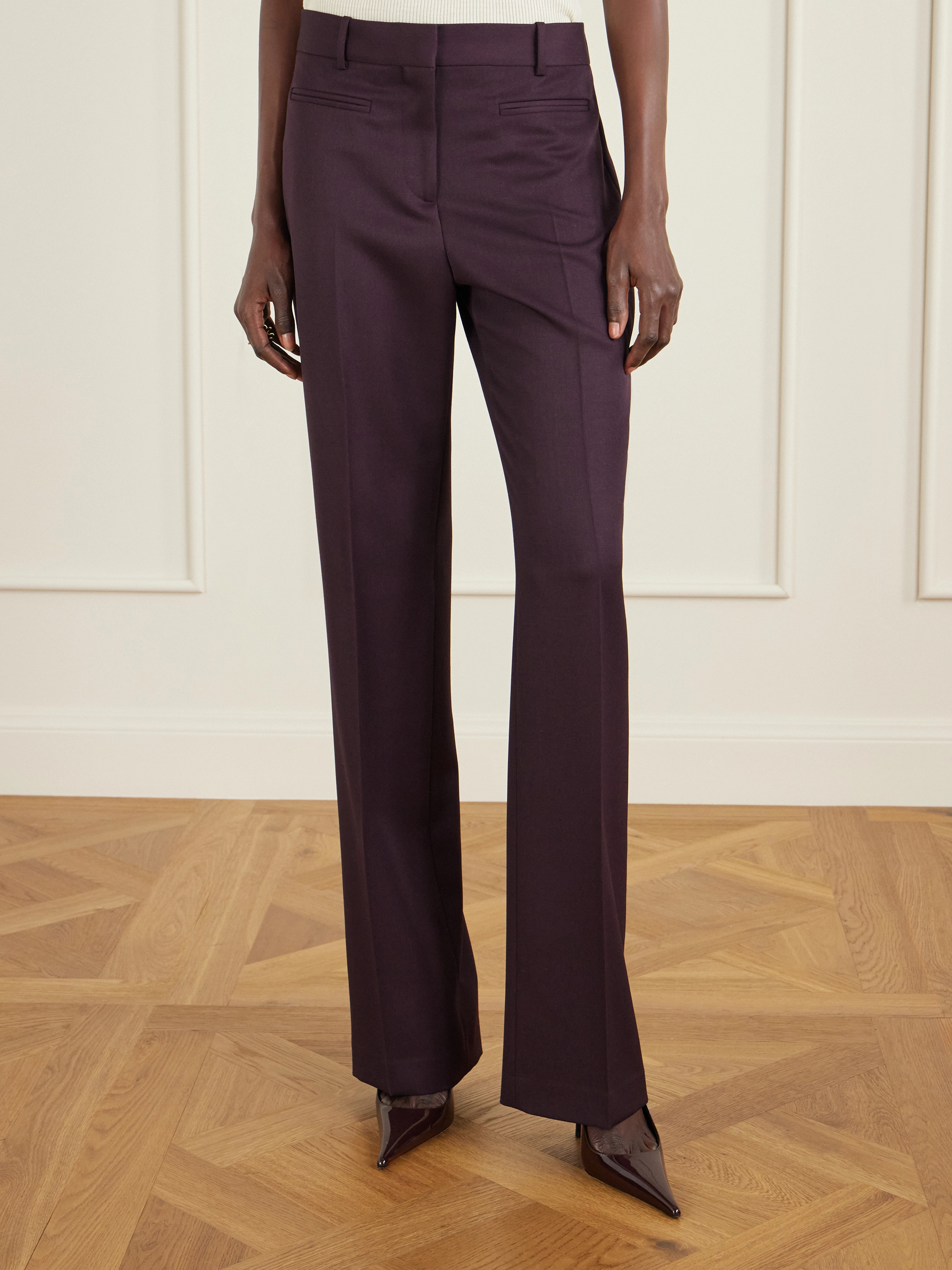 Veronica De Piante Pleated grain de poudre wool flared pants