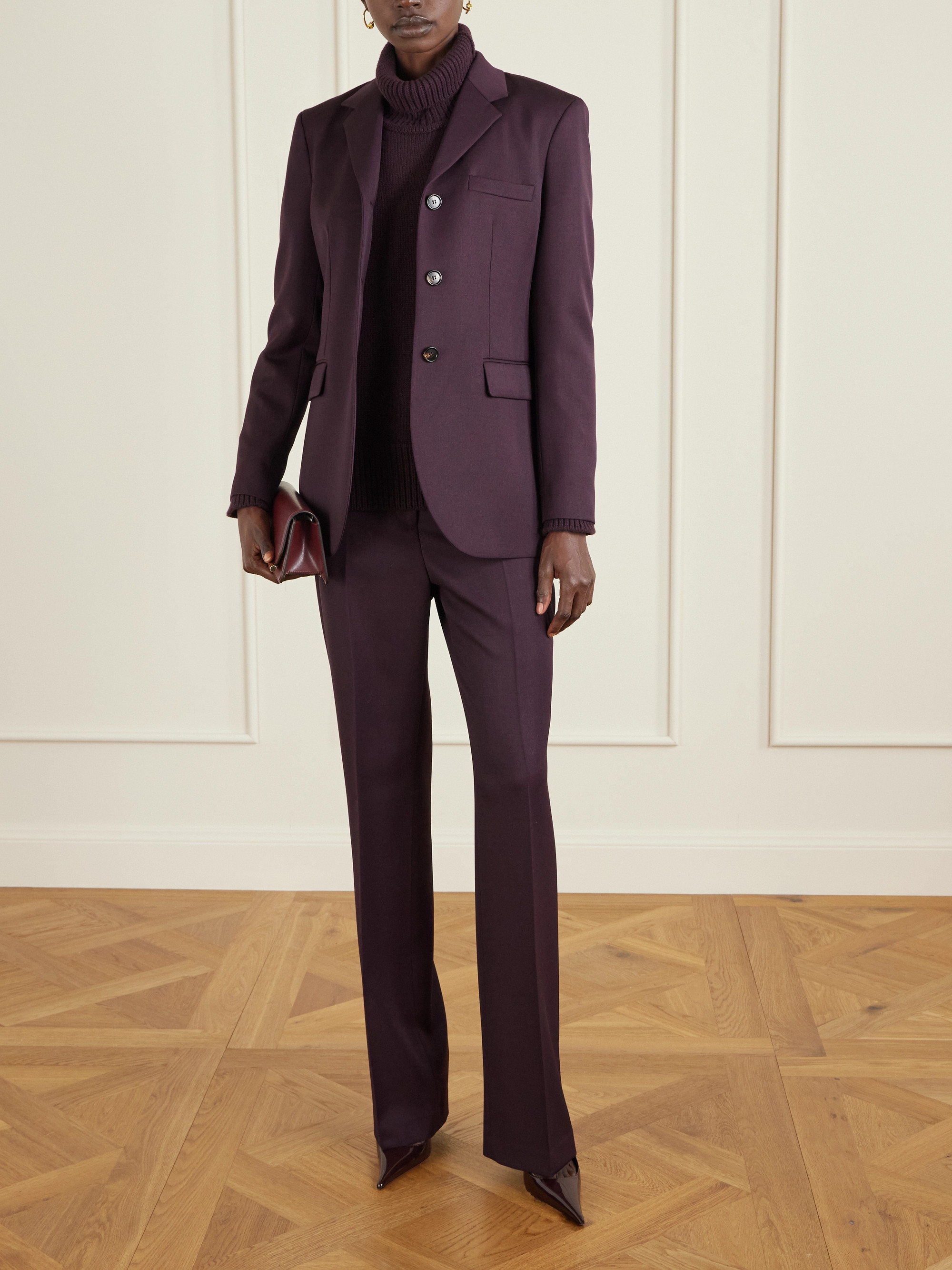 Veronica De Piante Pleated grain de poudre wool flared pants